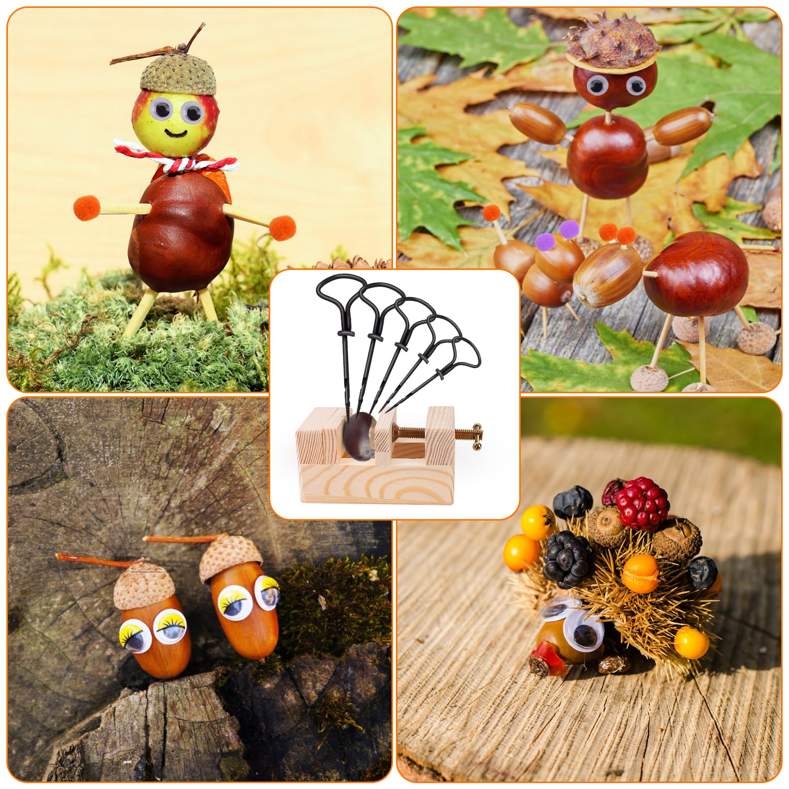 Pratico set di punte per castagno, 1,5 – 5 mm, per castagne, set fai da te per bambini, set di punte per legno per castagne