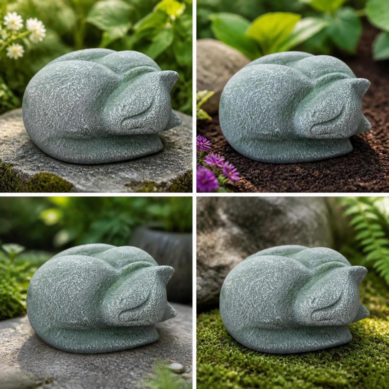 Statua di Gatto in Riposo | Design Compatto a Basso Profilo, Memoriale per, Leggera, Giardino, Cimitero, Tomba, Degli Animali, Stile A