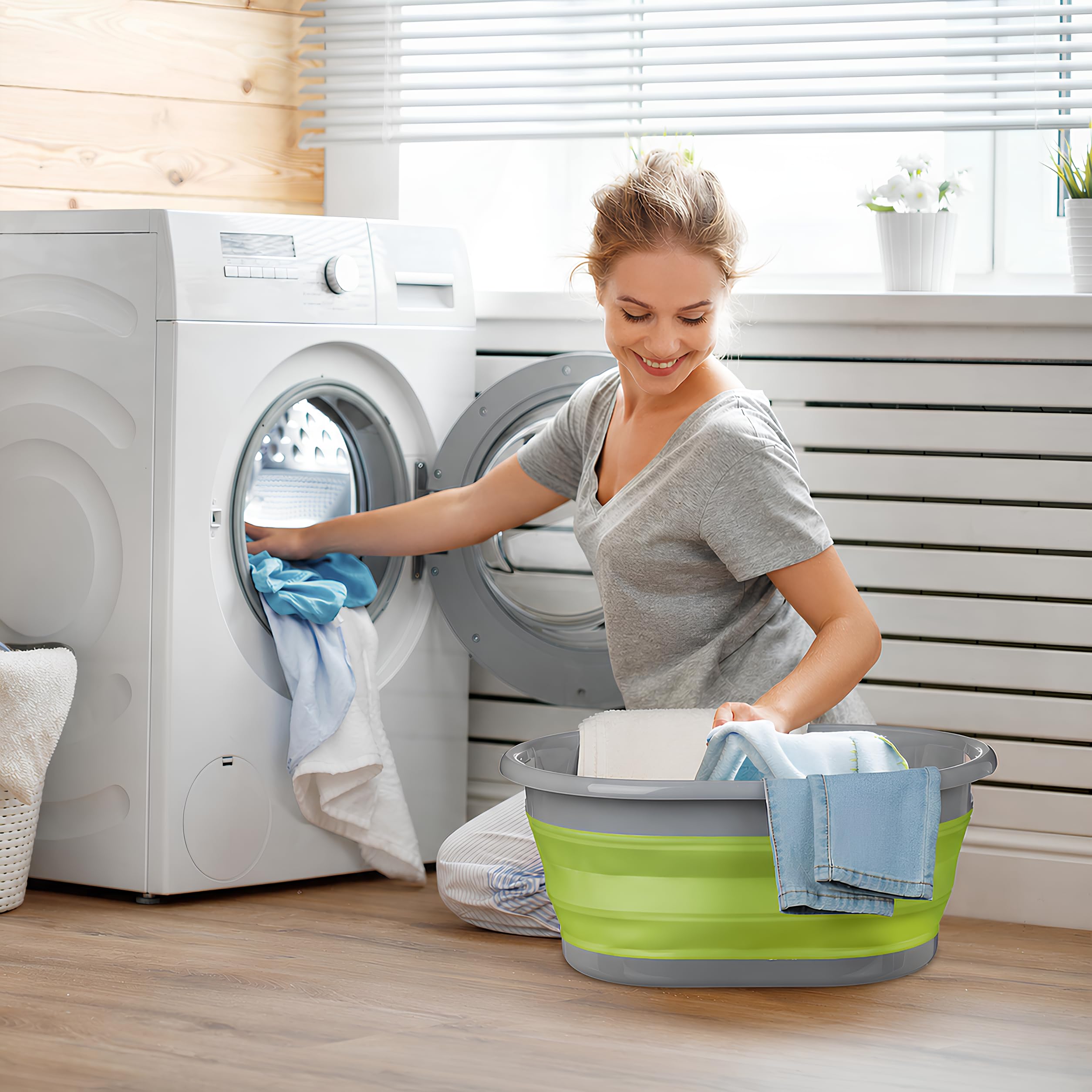 Bassin pliable à lessive multifonction avec poignées 17 litres bassin de stockage pliable bac seau à linge plastique silicone bassin panier à légumes pour camping, maison pique-nique