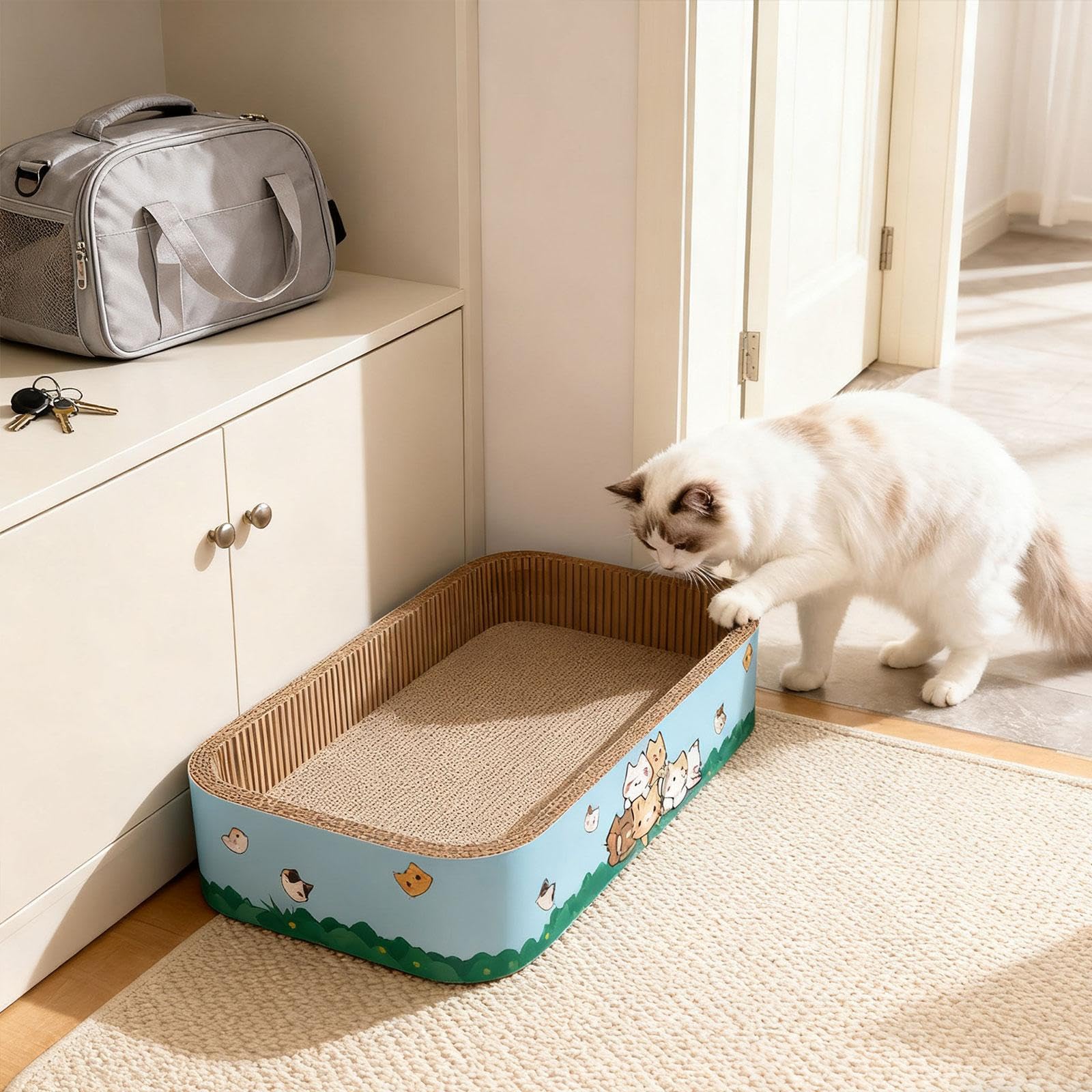Griffoir en Carton pour Chat, Servant également de Support et de Protection pour Le Lit. Carton Ondulé pour Chatons, L