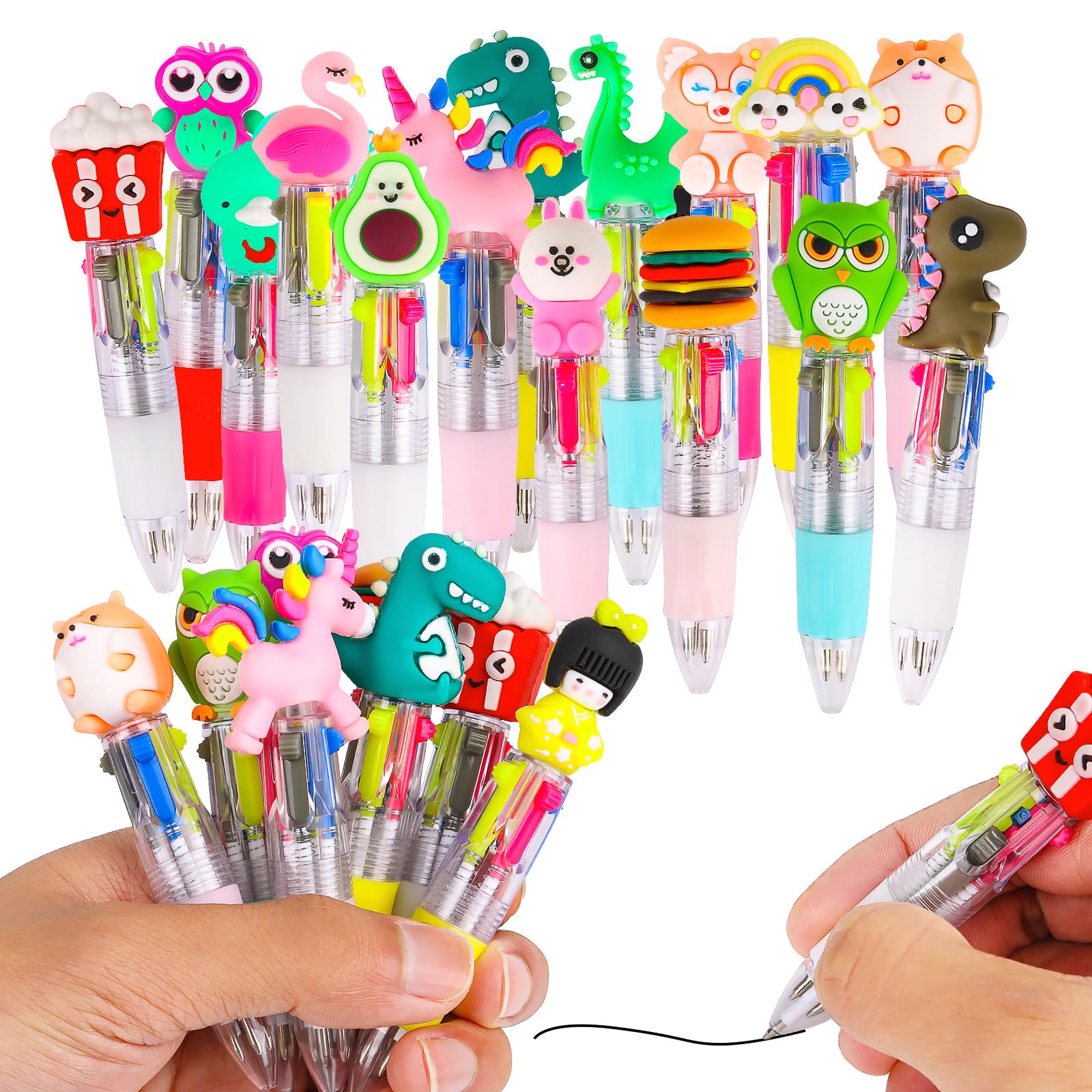 LOKIPA 30 PCS Multicolor Pen in One - 4-in-1 Cute Pens for Kids Mini Ballpoint Pens for Kids Birthday Gifts Classroom Prizes（Random Style）
