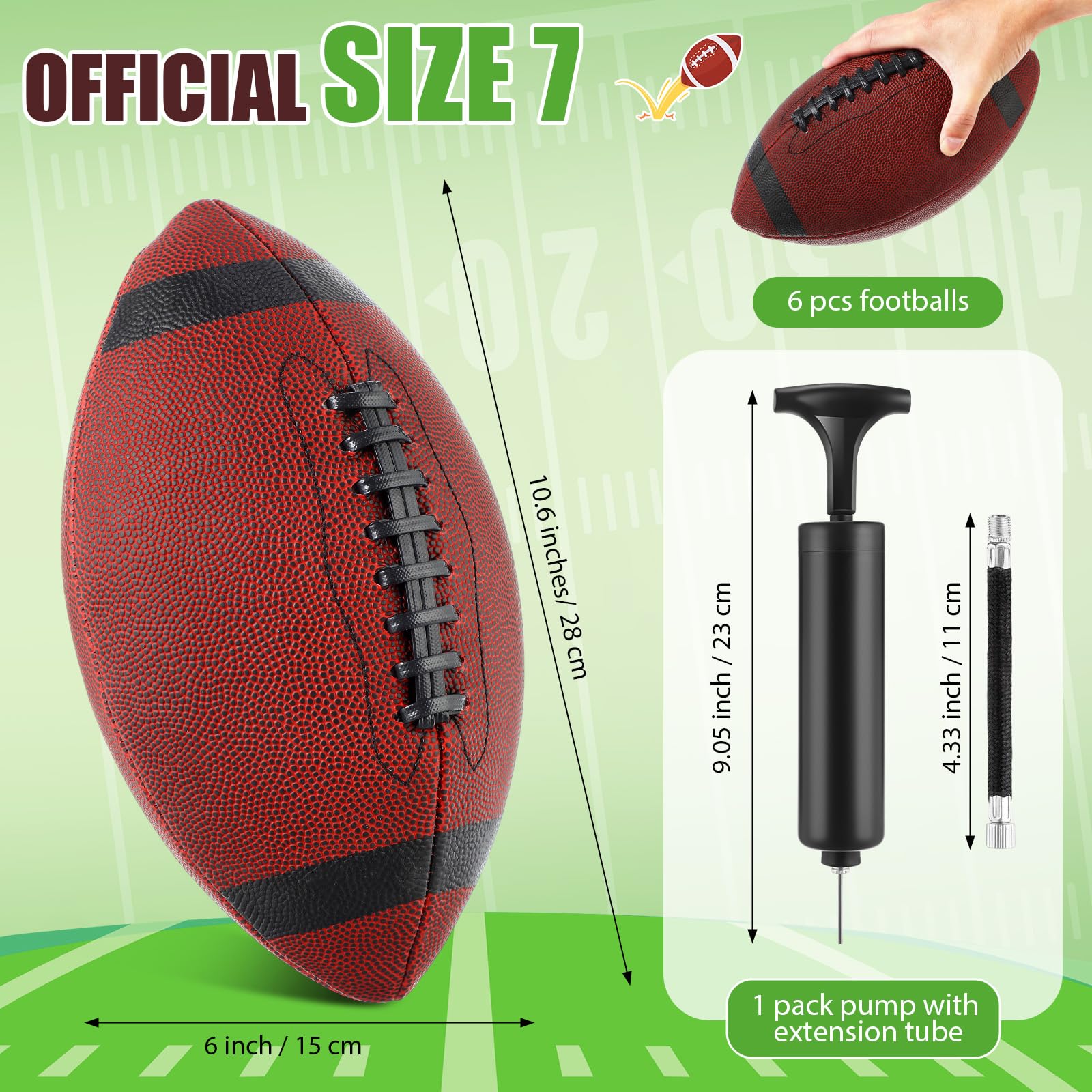 Jerify Fußballbälle aus Verbundleder, offizielle Größe, aufblasbarer Fußball mit Pumpe, für drinnen und draußen, Highschool College für Training, Freizeitspiele