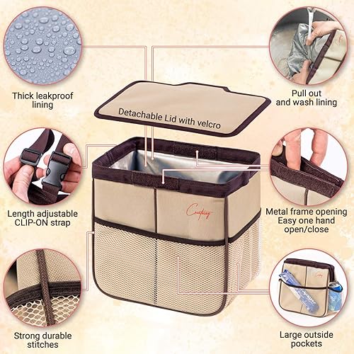 Miniatura 2 de Creathing Lab - Bolsa de basura para automóvil a prueba de fugas fuerte y resistente al desgarro color beige con tapa