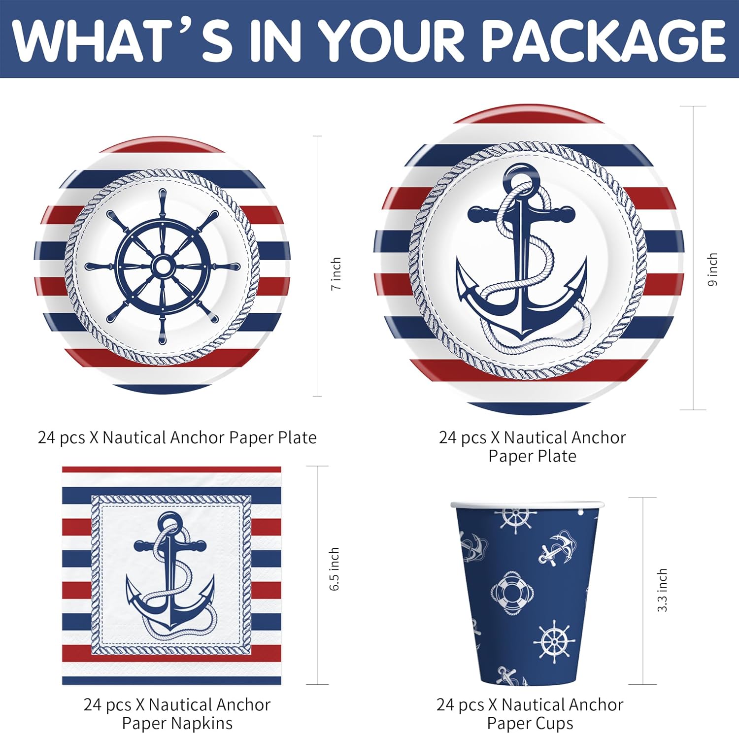Nautical Party Decorations Tableware - Nautical Anchor Birthday Party Supplies, Plate, Cup, Napkin, Tablecloth, Cutlery, Naby Blue And Red Sailor Boat Theme Baby Shower Decorations | Serve 24