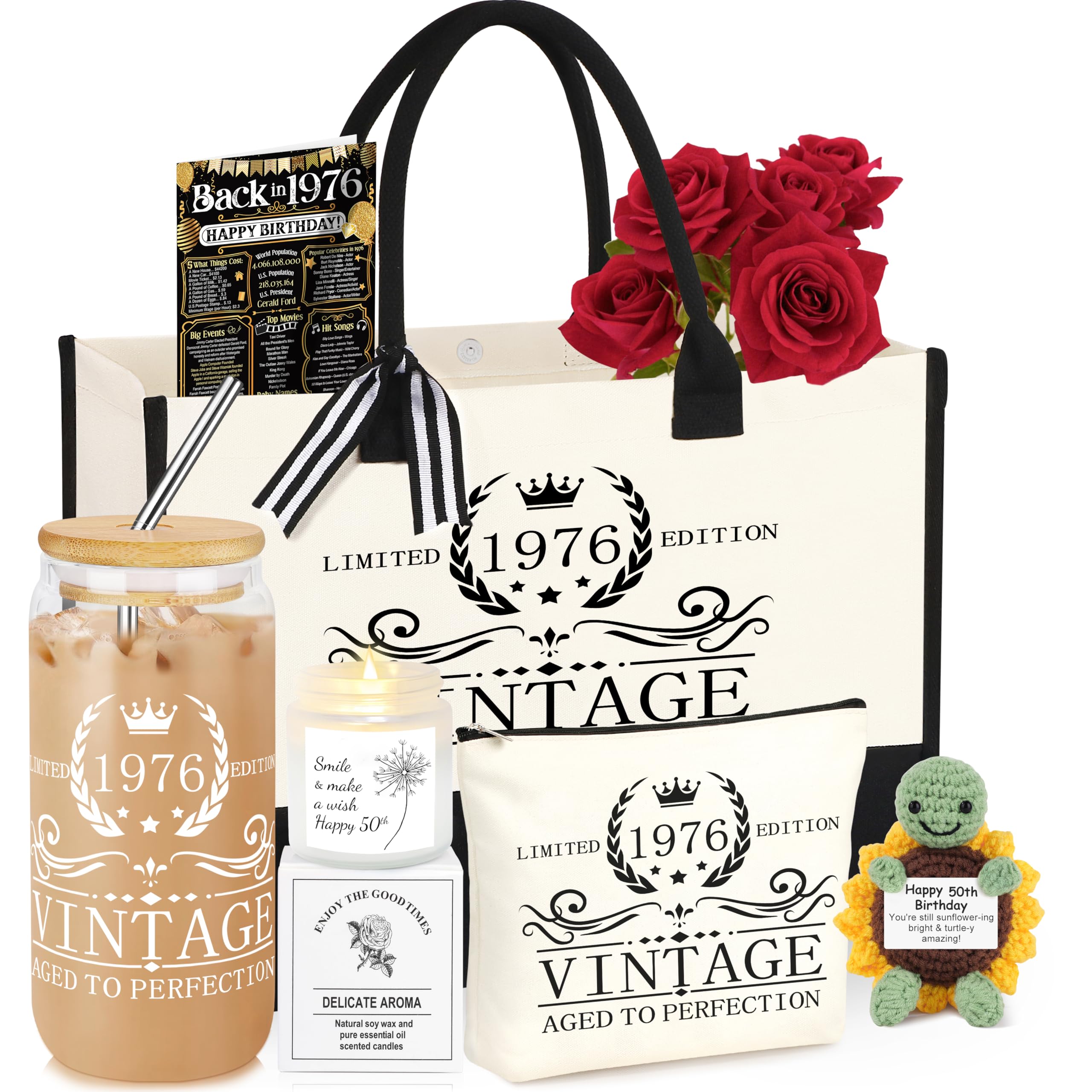 DOGMEM 40th 50th 60th Birthday Gifts for Women Tote Bag Birthday Gifts Set for Mom Wife Sister Grandma Birthday Gifts for Her