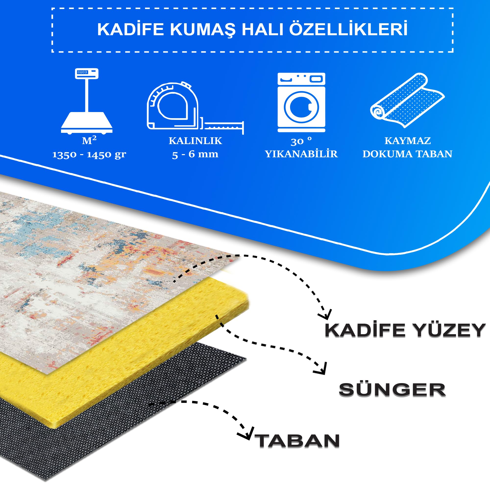 Latte Dizayn Laray Desenli Kadife Pamuk Tabanlı Yıkanabilen Kaydırmaz Antibakteriyel Salon Halısı 100x300