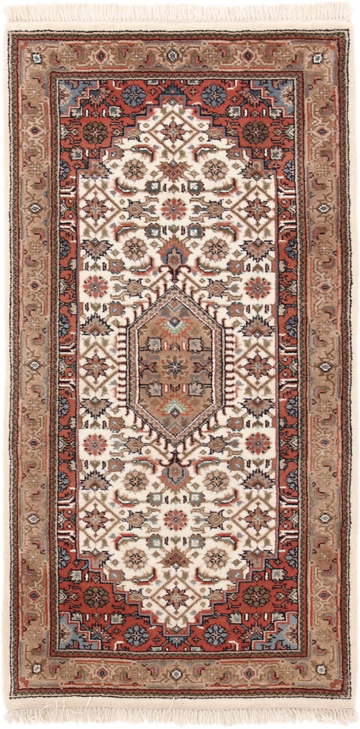 Tapis d'Orient Indo Kashan noué à la main en laine pour couloir élégant