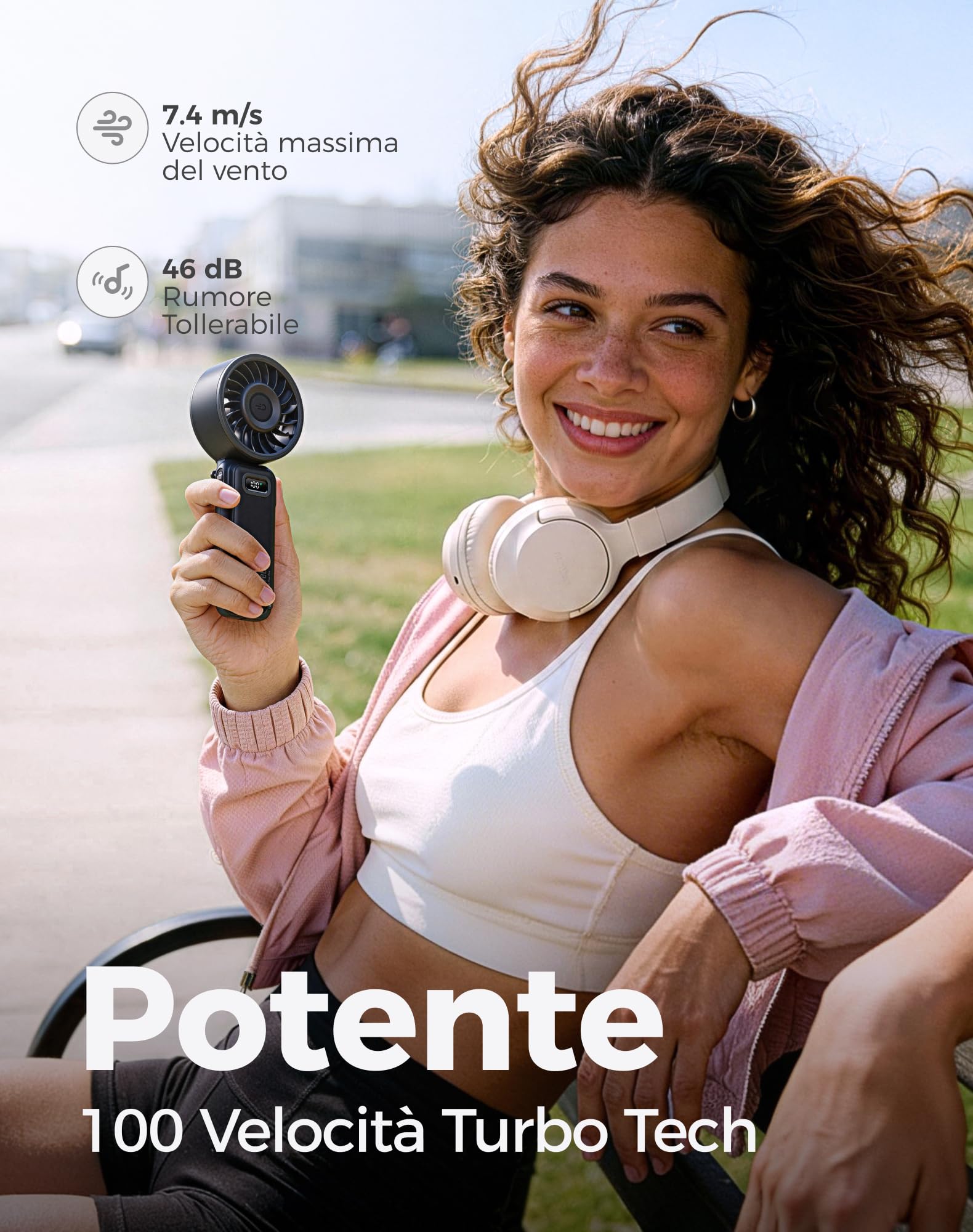 Diveblues Ventilatore Portatile Pieghevole con Batteria - 100 Velocità Regolabili e fino a 12h di Autonomia - Potente ma Piccolo per Mano, Scrivania e Collo - Ideale per Viaggi, Spiaggia e Campeggio