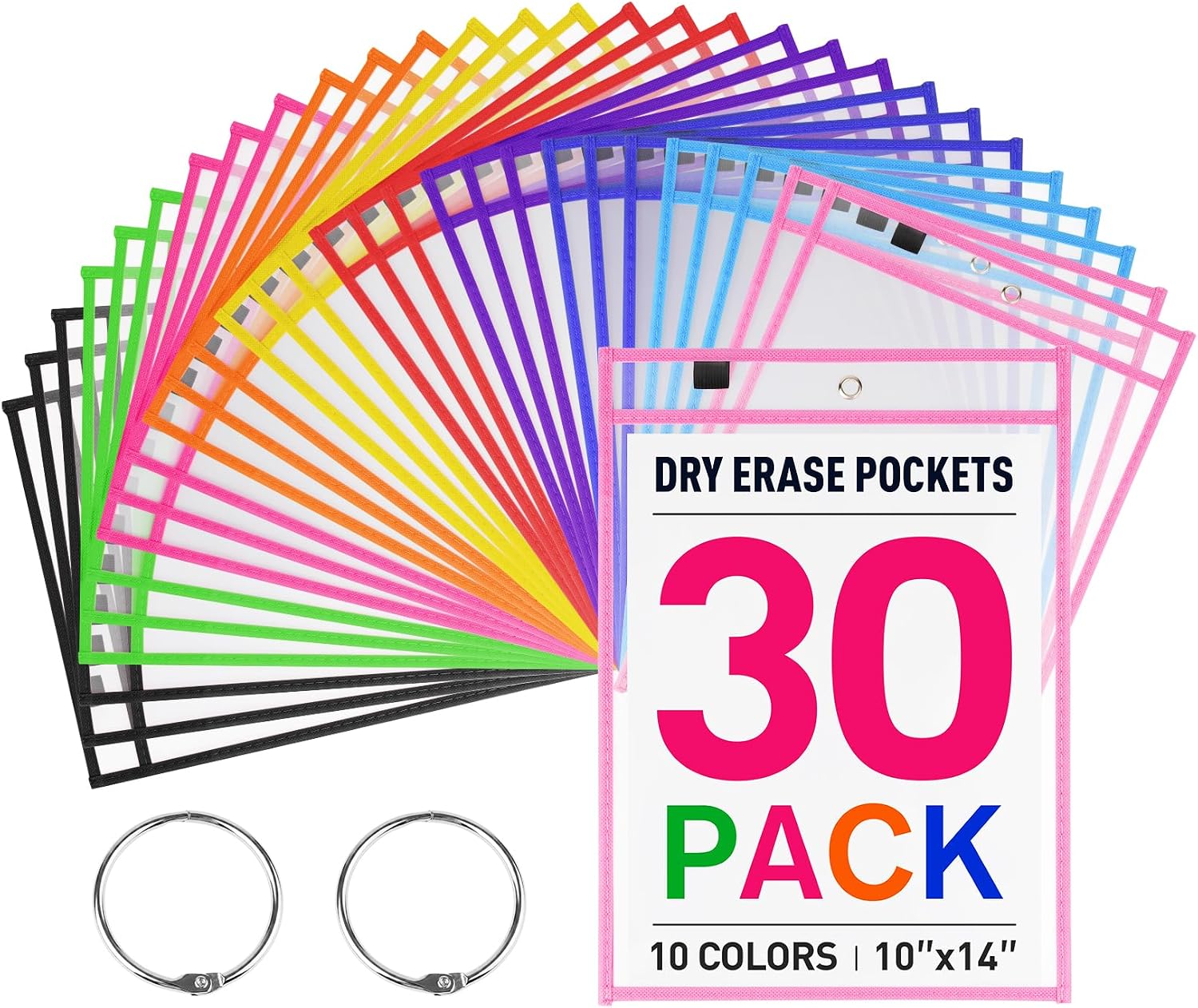 MR.MATE 30Pcs Dry Erase Pockets Sleeve 10x14,Clear Plastic Sheet Protectors