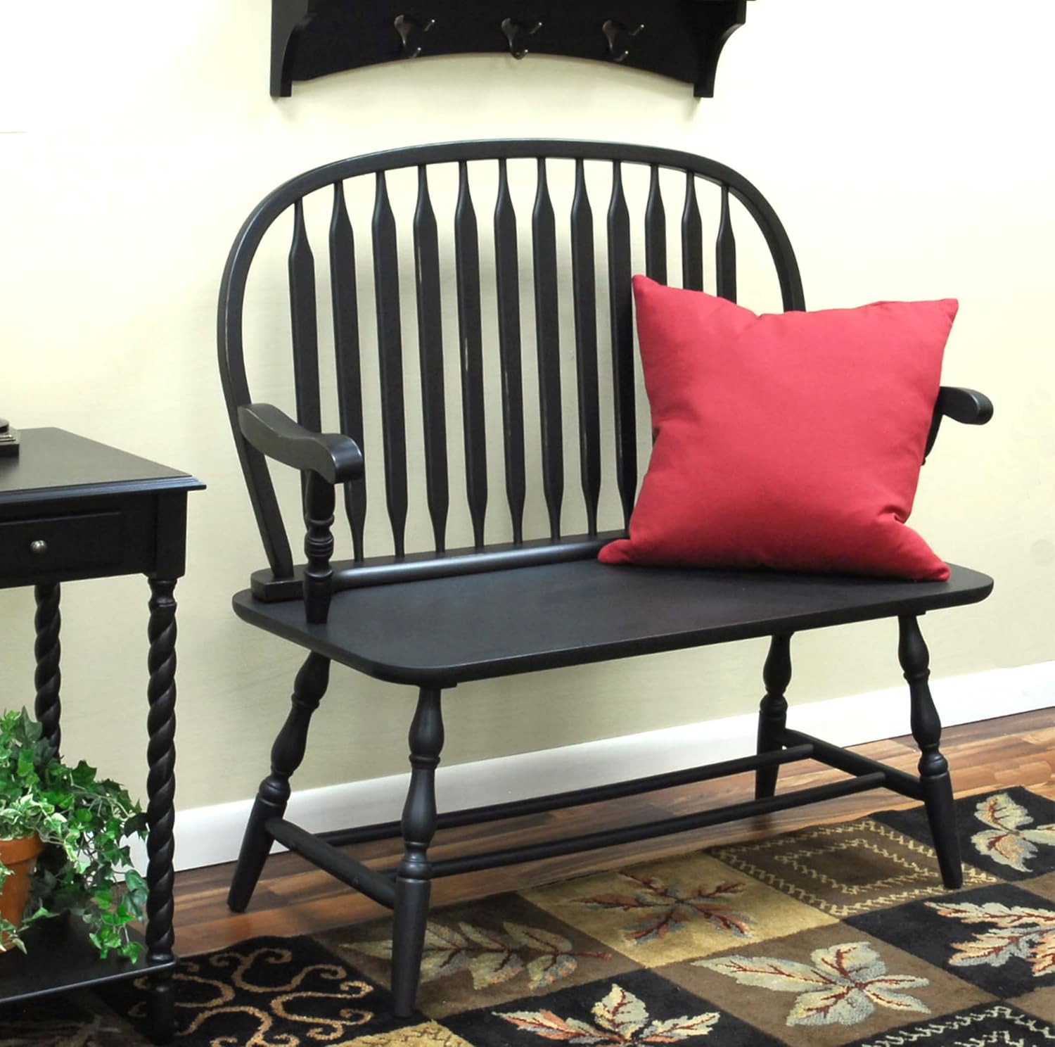 Carolina Living Windsor 44" Entryway Bench for Foyer, Entryway or Hallway, Antique Black