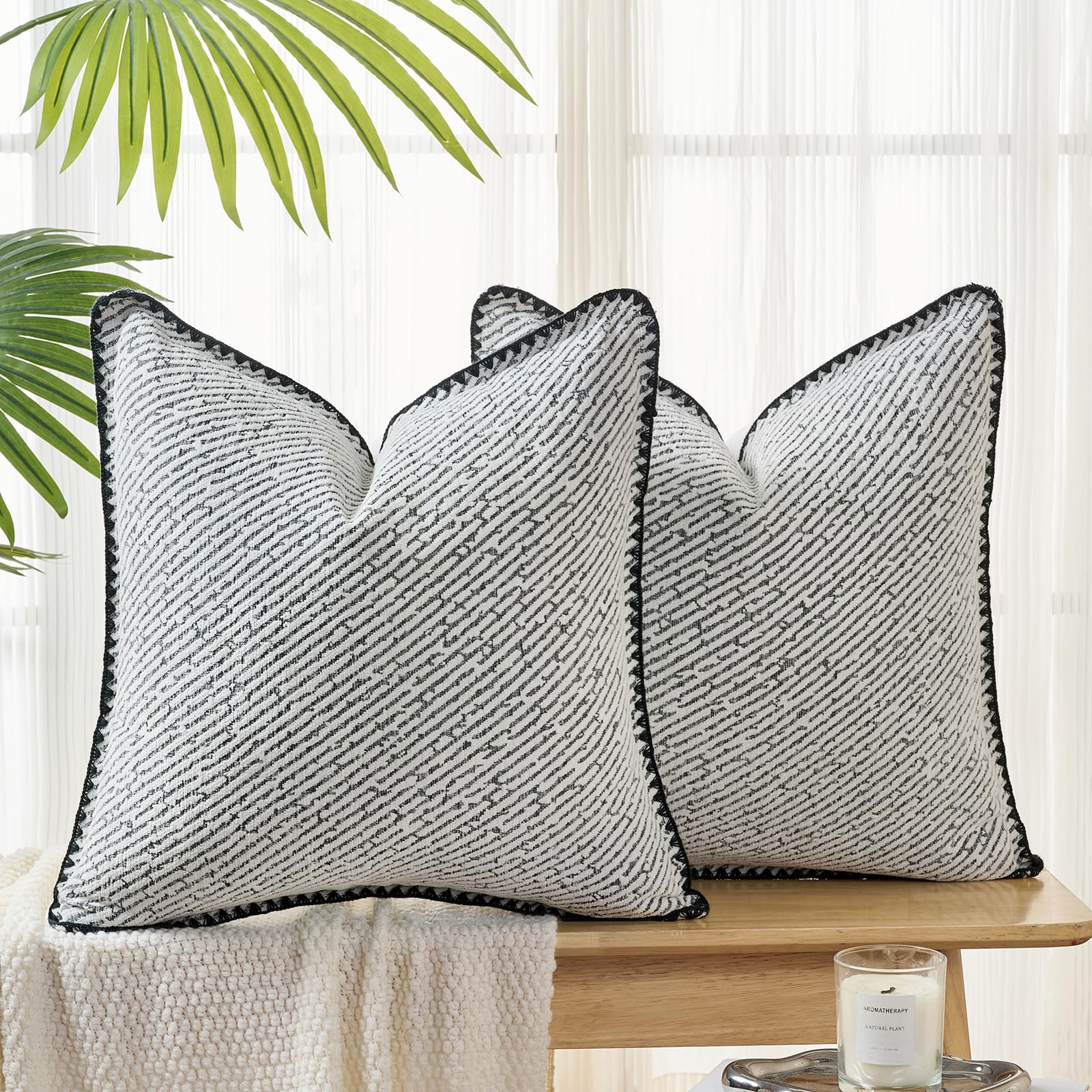 Volcanics Chenille Soft Throw Pillow Covers 18x18 Set of 2, Modern Minimalist Velvet Decorative Cushion Covers for Couch Sofa Bed Home Decor, Grey
