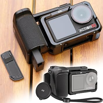 JJC Osmo Action 5 Pro Handle Grip Kit w. Battery Slot,Street Photography | Metal Cage with Quick Release Magnetic Grip & Shutter Button,Cold Shoe,Lens Cap,Lanyard,for DJI Osmo Action 5 4 3