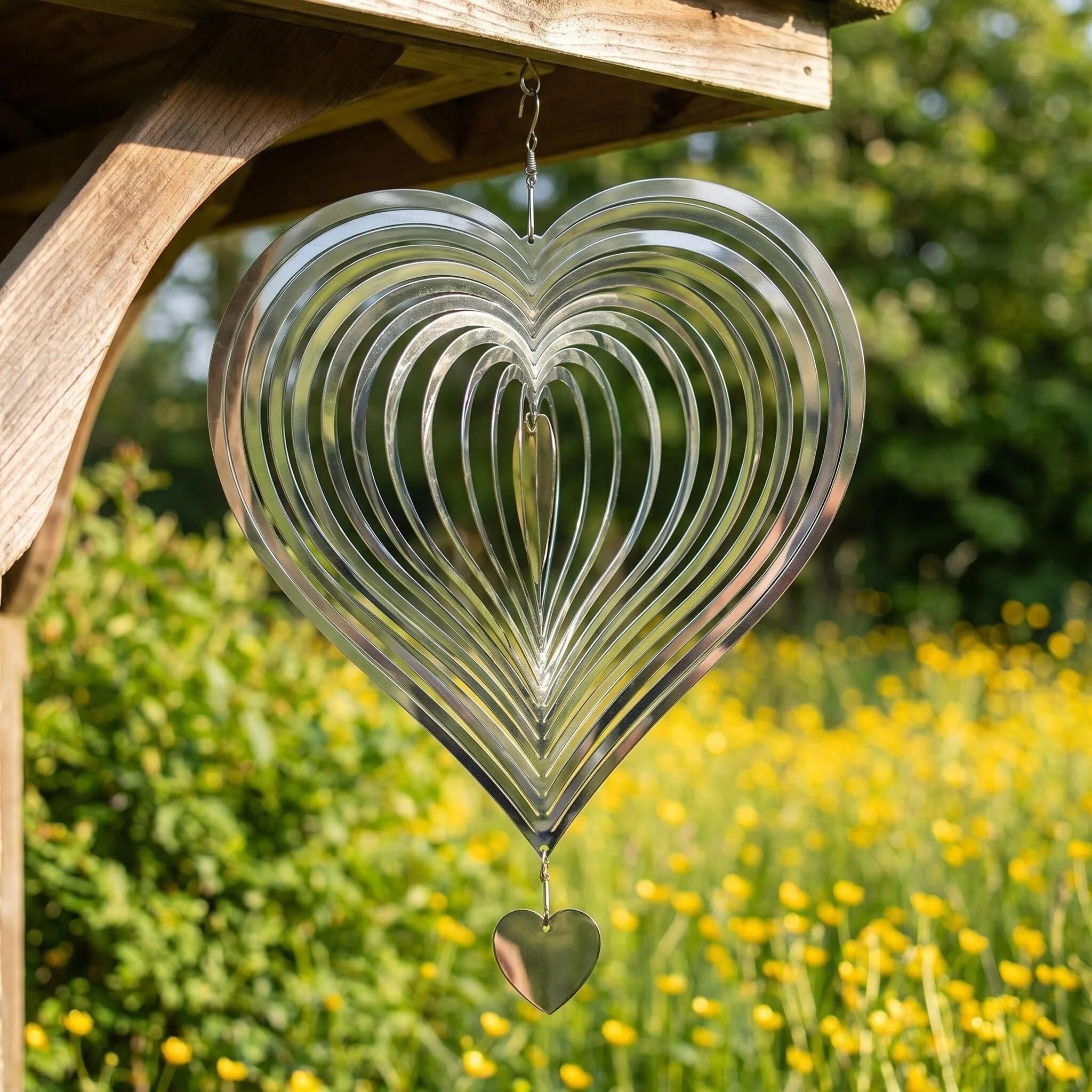 Durdiiy 3D Spiral Wind Chimes Stainless Steel Wind Spinners for Outdoor Yard and Garden Decorations (Heart)