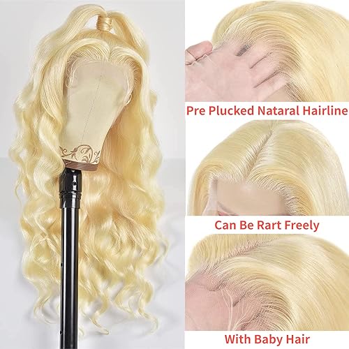 Miniatura 4 de Peluca de cabello humano rubio con encaje frontal de 13 x 4 180  de densidad 613 ondulado HD transparente encaje frontal cabello humano prearrancado