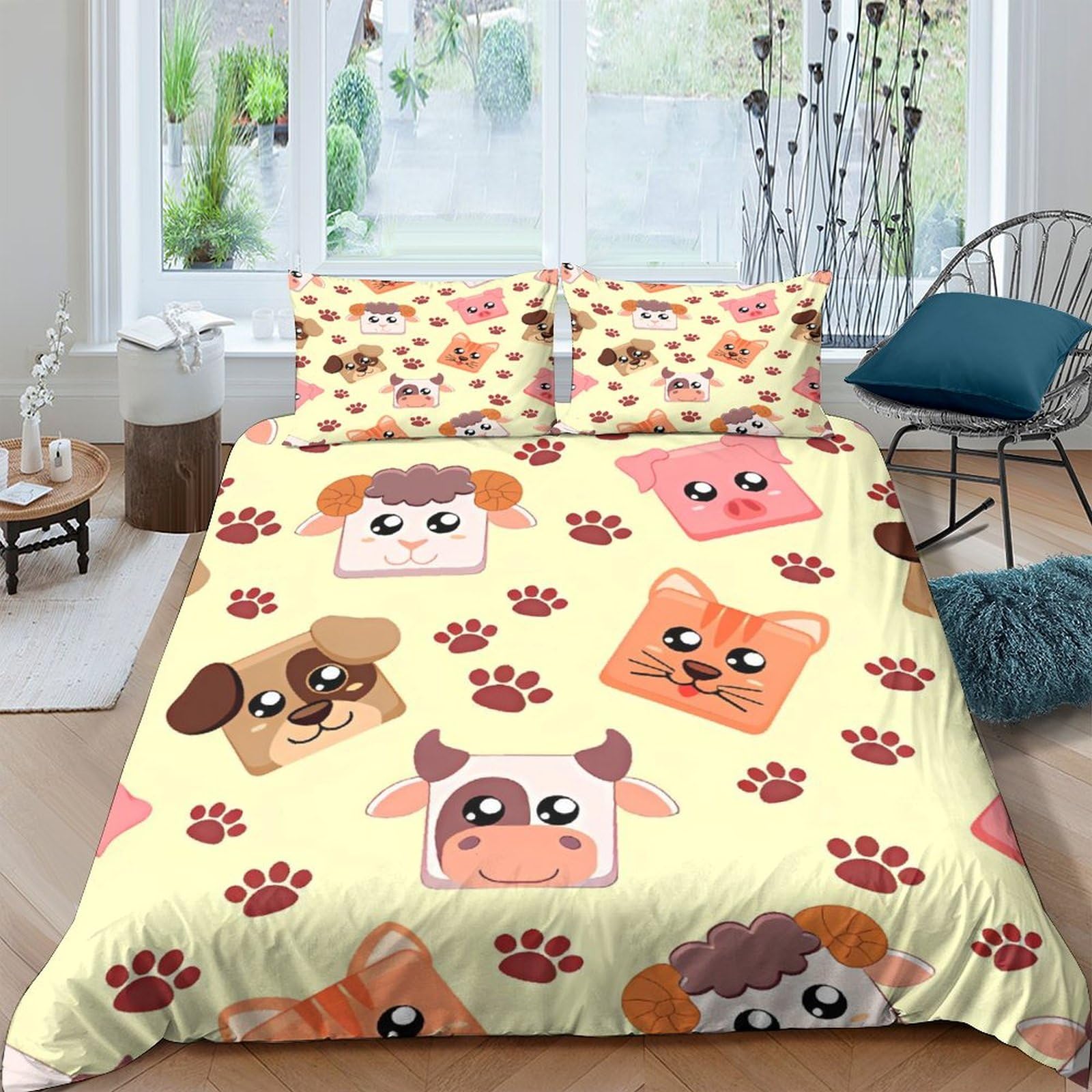 Housse de couette imprimé dessin animé microfibre hypoallergénique lit double 200x200 avec zip