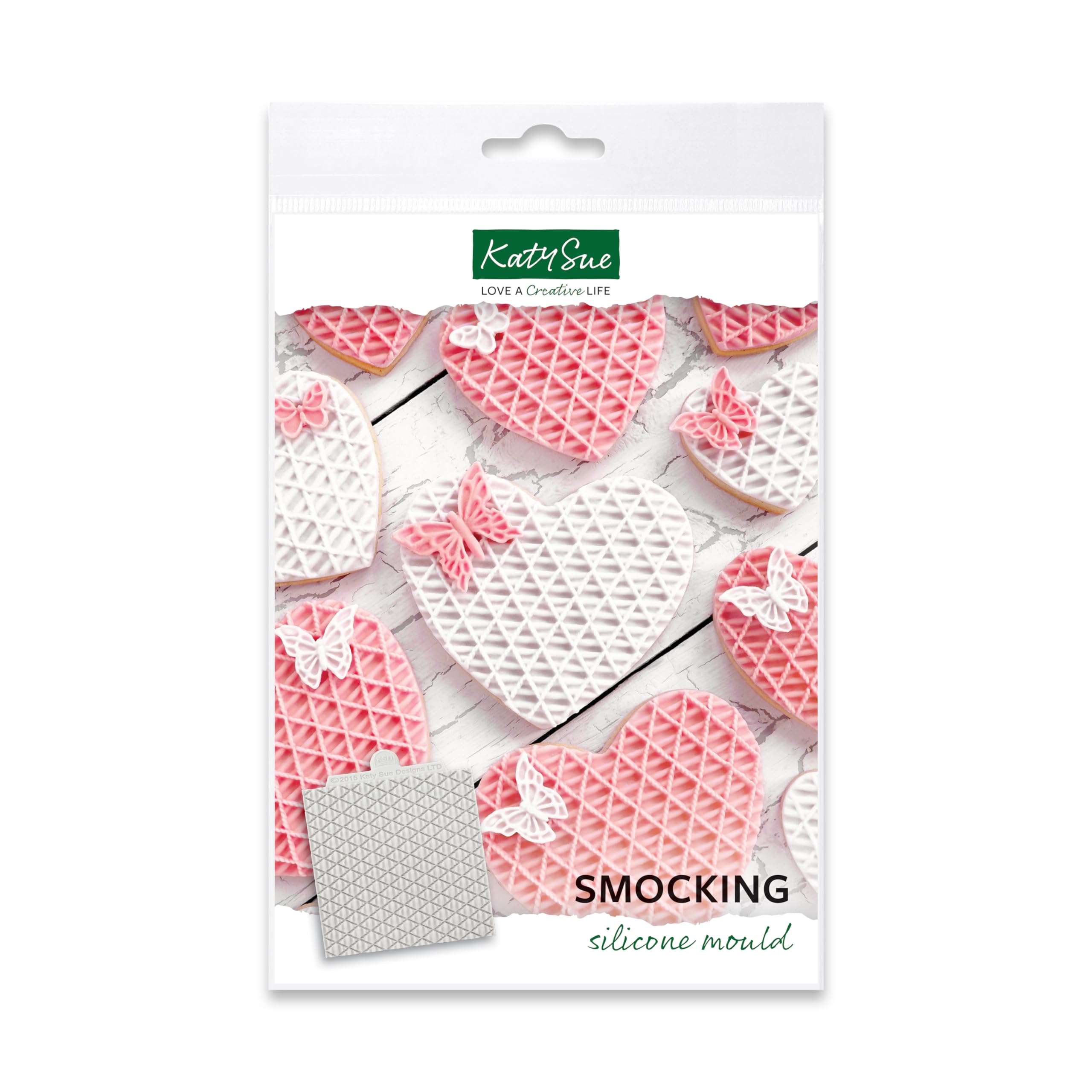 Katy Sue Gray Smocking Silicone Mould For Cake, Cookie Decorating, & Craft. A Smocking Fabric Texture Mould To Use With Fondant, Sugar Paste, & Air Drying Clay From Designs Fondant Moulds