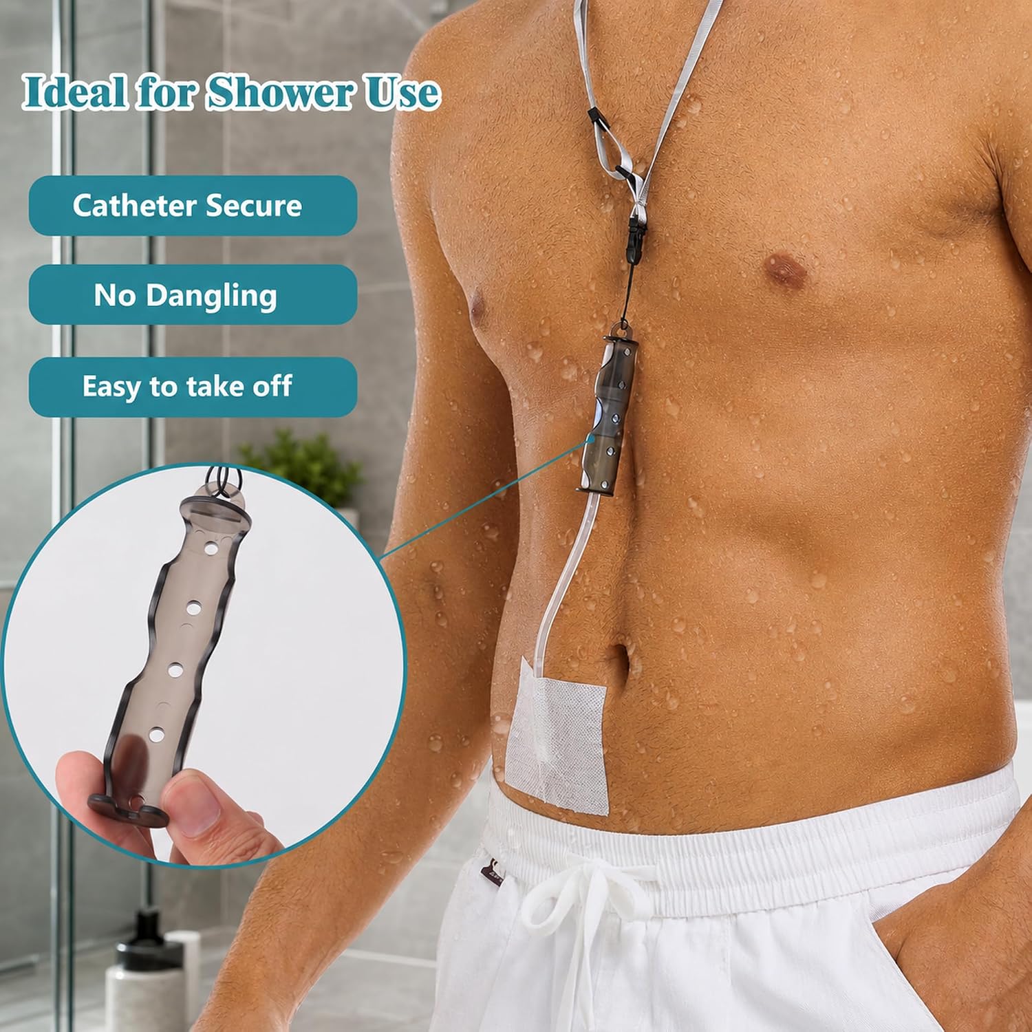 2 Pack PD Catheter Necklace & Lanyard, Peritoneal Dialysis Transfer Set Holder for Shower, Snap-in Tube Port Clip, Catheter Tube Holder & Shower Protector, PD Lanyard, Peritoneal Dialysis Accessories