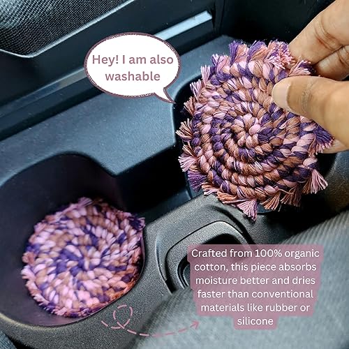 Miniatura 3 de Posavasos de algodón para automóvil, 2 unidades, lindos accesorios de automóvil para mujeres, posavasos para portavasos (muy baya)