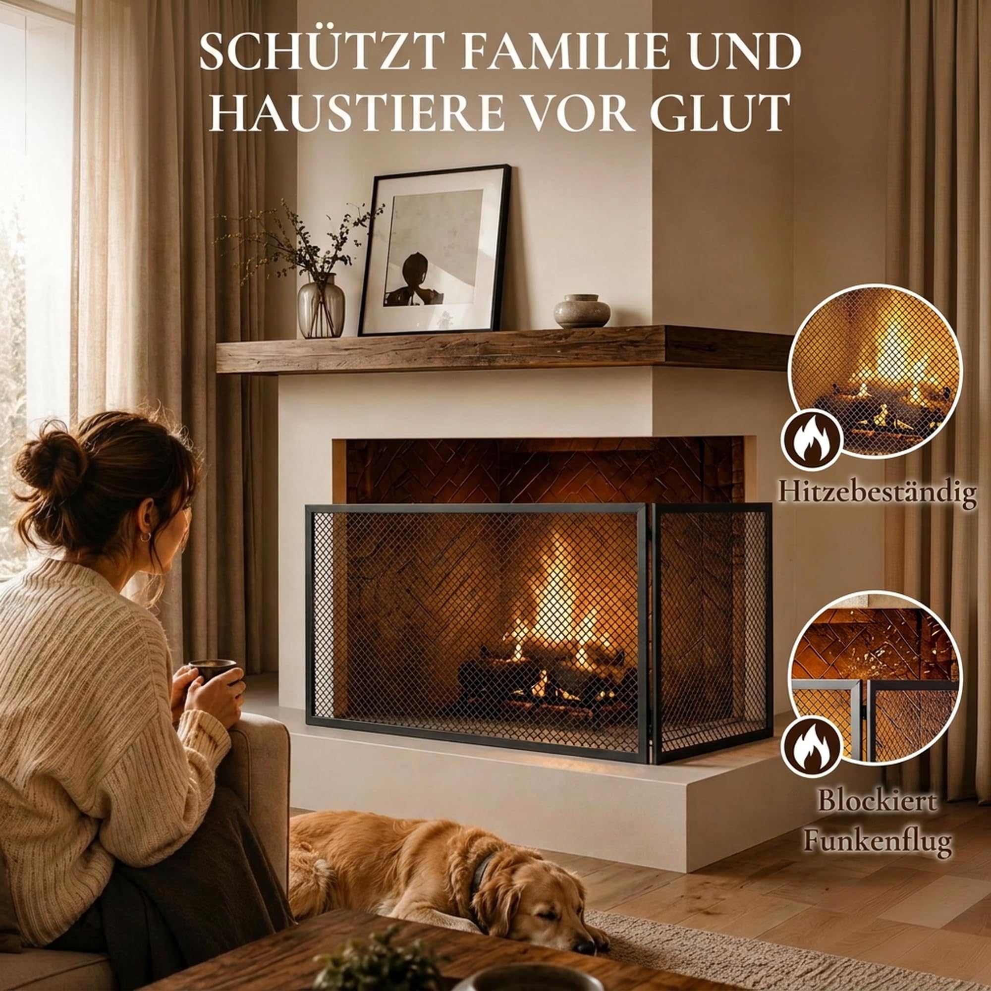 HOMCOM Kaminschutzgitter, Faltbarer Funkenschutz aus Metall, 141 x 50 cm