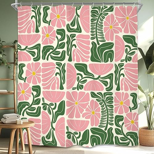 Miniatura 26 de Miyotaa Juego de cortina de ducha retro a cuadros de 60 pulgadas de ancho x 71 pulgadas de alto, 70, colorido, estético, moderno, pastel, Y2K,