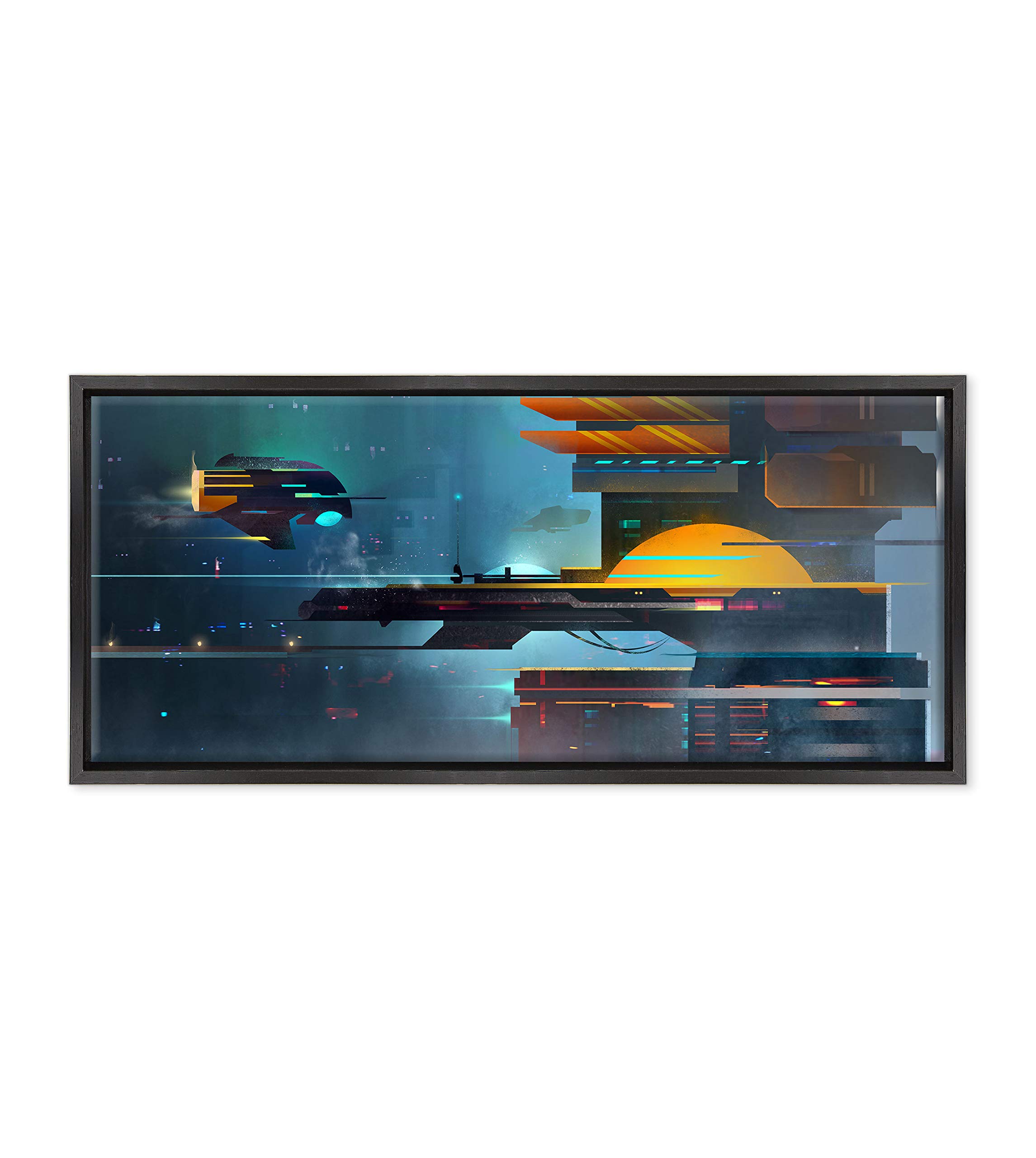 Quadro PANORAMICO su Tela Canvas INTELAIATO - con Cornice - Foresta - Paesaggio Natura Wildlife - Design - 30x70cm - Stile Moderno Nero - (cod.6669)