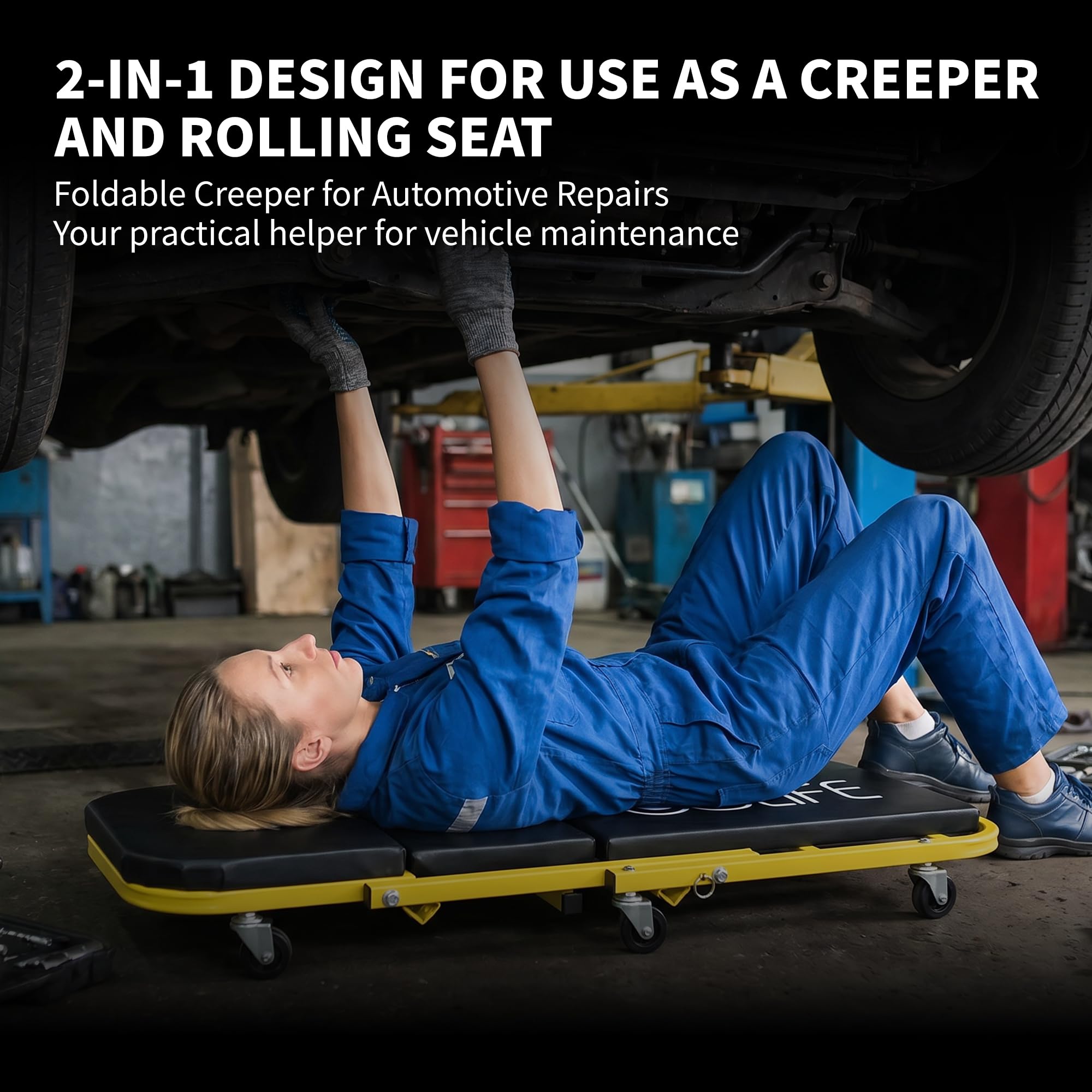 CCLIFE 2in1 Auto Workshop Rolling Board Assembly Rolling Board Workshop Stool Assembly Sgabello fino a 150 kg con 6 ruote girevoli a 360 gradi