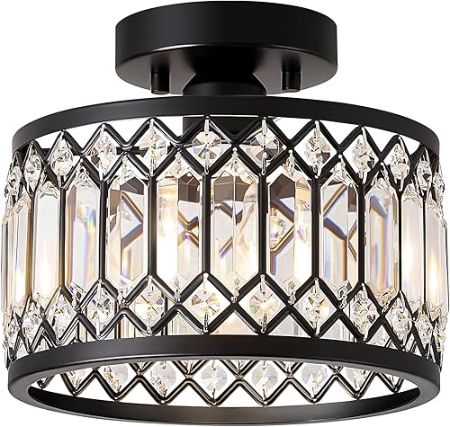 Miniatura 18 de Lámpara de Techo de Cristal, Moderna Lámpara de Techo Semi Empotrada, Luminarias de Techo Cromadas para Pasillo, Cocina, Entrada, Dormitorio, Cuarto