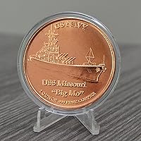 Vista 2 de USS Missouri Big Mo Battleship Conmemorative Moneda coleccionable redonda de cobre .999 de 1 oz en cápsula