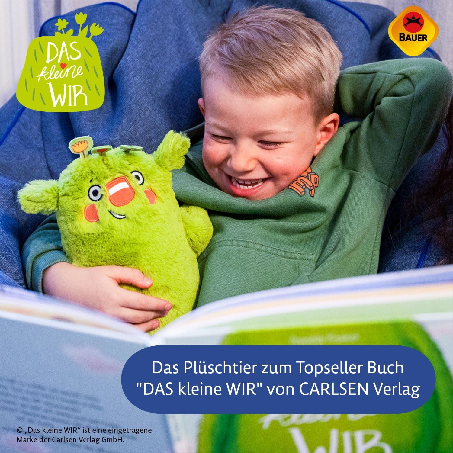 Bauer Spielwaren Das kleine WIR Offizielles Kuscheltier aus der Kinderbuchreihe mit kuscheligem grünen Fell, Stofftier 20 cm, grün (12266)