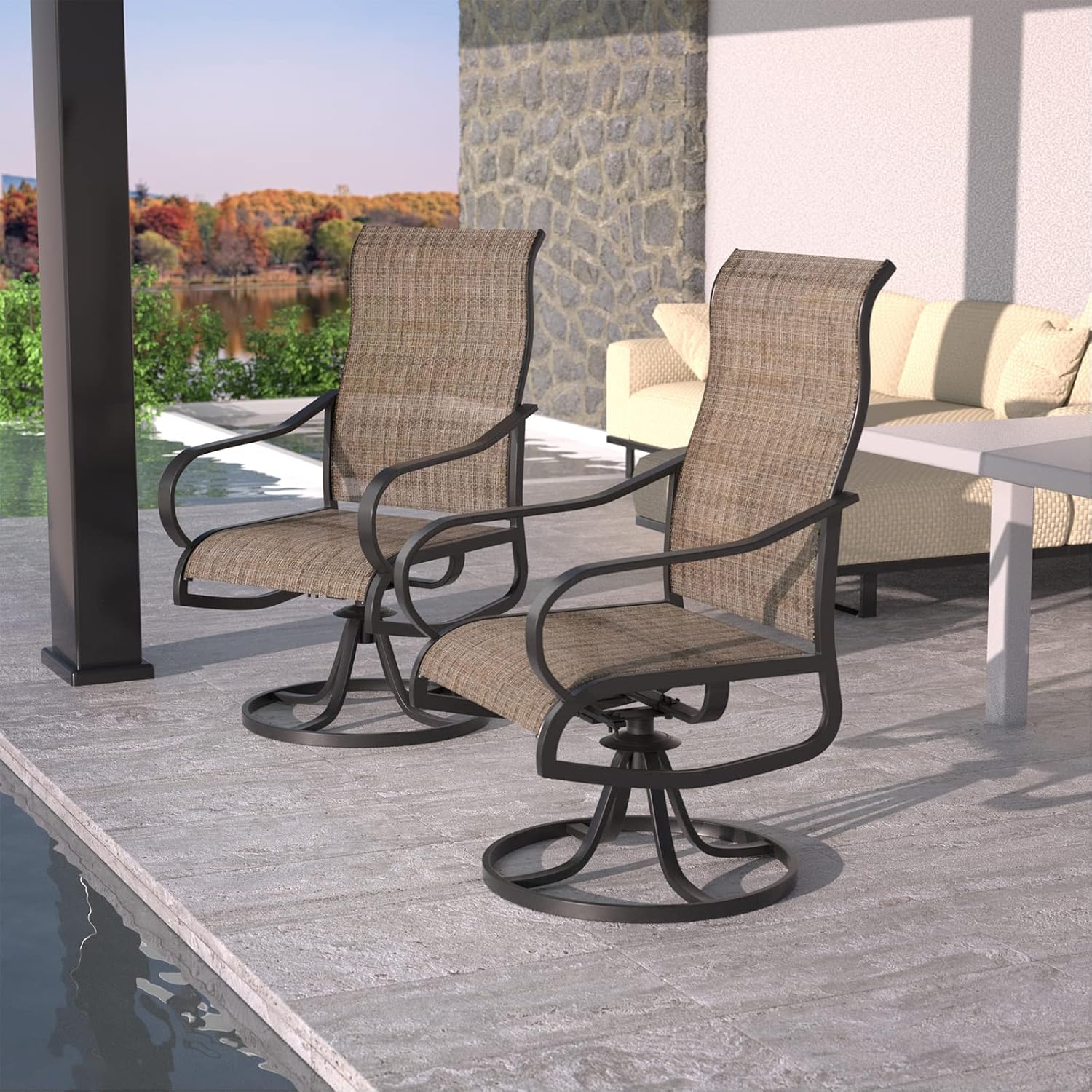 UDPATIO Patio Swivel Chairs Set of 2, Outdoor Dining Chairs High Back, All Weather Breathable Textilene Outside Furniture Chair with Metal Rocking Frame for Lawn Garden Backyard Duck : Patio, Lawn & Garden