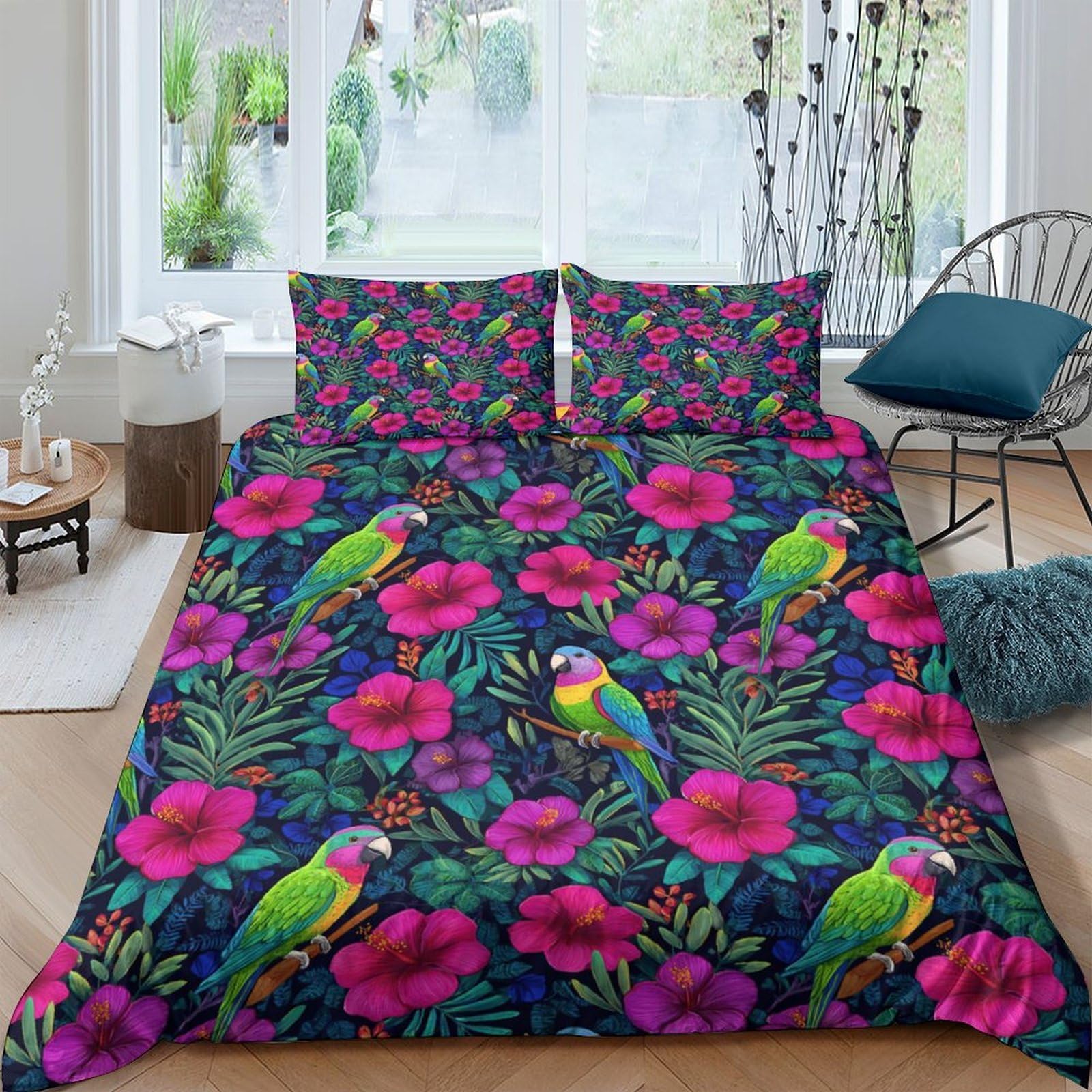 Ctjqhvkz Style-7 3D Printed Tropical Parrot Fitted Sheet Microfiber Vibrant Floral Mattress Cover For Bedroom Guest Room Easy Care Single（135X200cm）