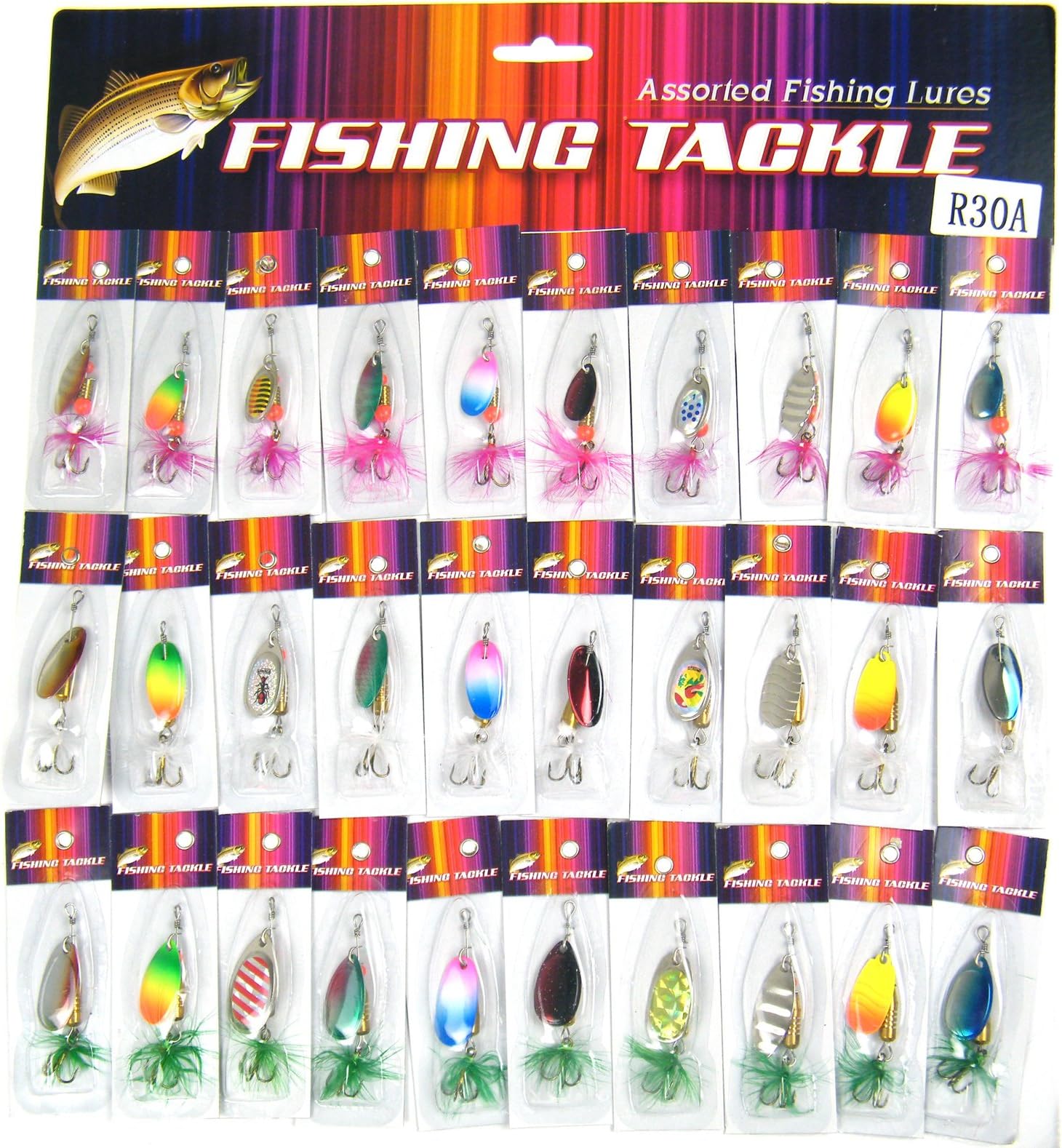 QualyQualy 30Pcs Fishing Lures Baits Tackle, Fishing Spoon Lure Spinnerbait Bass Walleye Trout Salmon Hard Metal Spinner Baits Kit