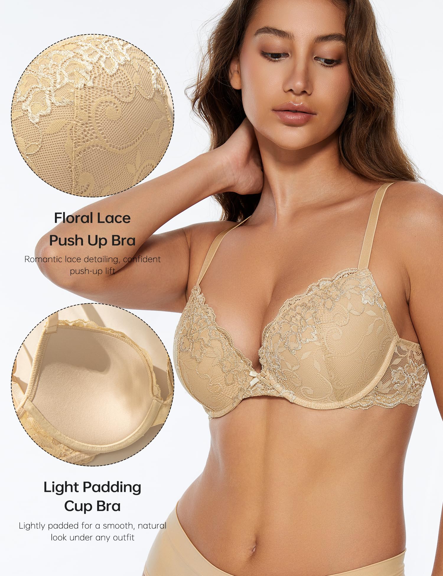 Wingslove Reggiseno Donna Pizzo Sexy Push Up con Ferretti e Imbottitura - Supporto Ottimale per Curve Sensuali
