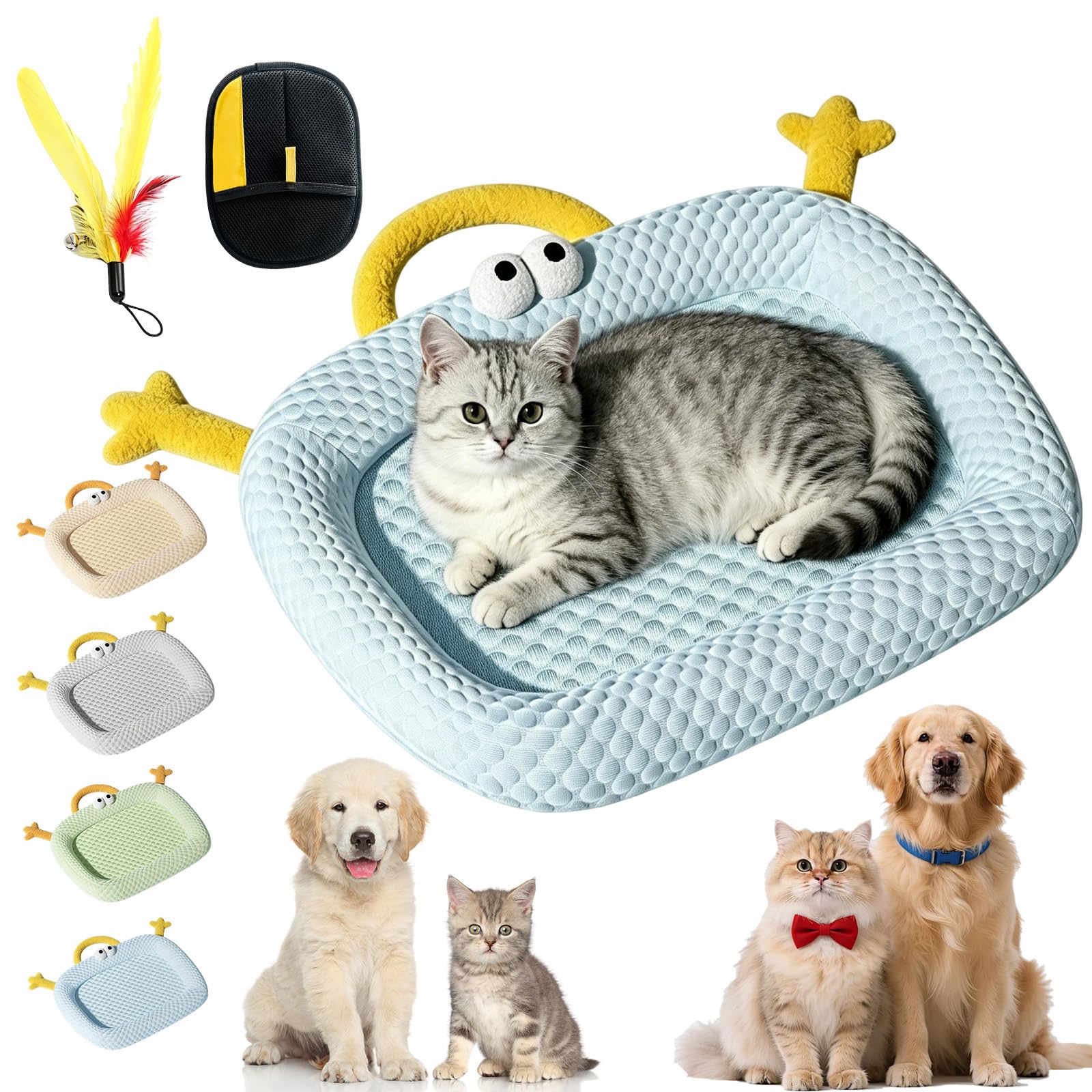 Syeefula Summer Cooling Cat Bed, Dog Cooling Mat & Cat Cooling Bed, Ice Silk Pet Cooling Mat for Cat & Small Dog, Washable Non-Slip Cat Mat, Portable Summer Mat for Dog Crate, Couch & Car (1blue,S)