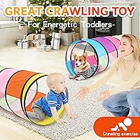 Vista 3 de Colorido túnel de juego para bebés con 2 lados de malla, túnel de gateo para niños, túnel desplegable para niños, túnel de gato para perros