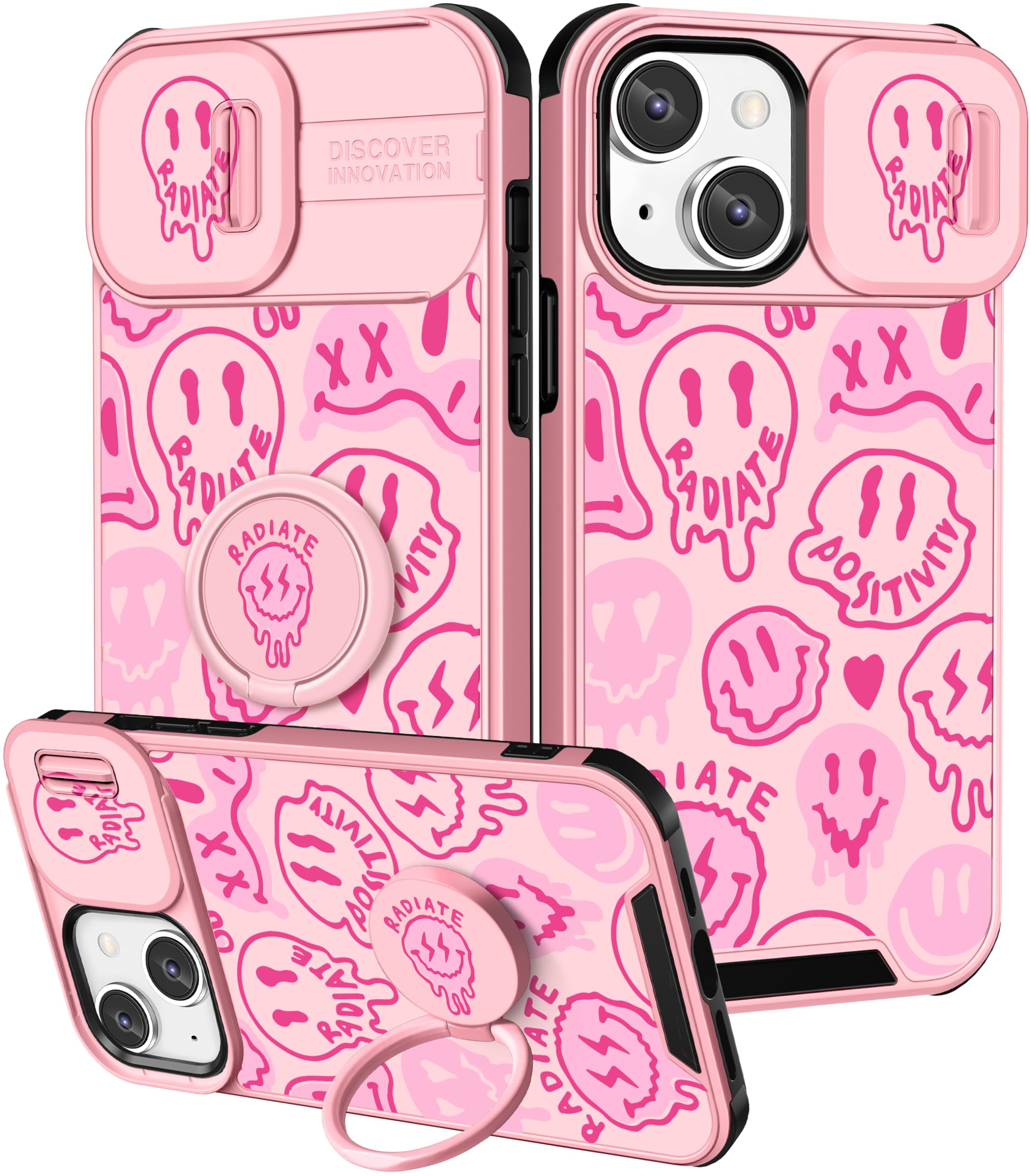 Goocrux (2in1 for iPhone 15 Plus Case for Women Girls Cute Cover Girly Cool Pretty Fun Unique Fashion Esthetic Teen Design with Slide Camera Cover+Ring Stand Holder for iPhone 15 Plus Phone Case 6.7''