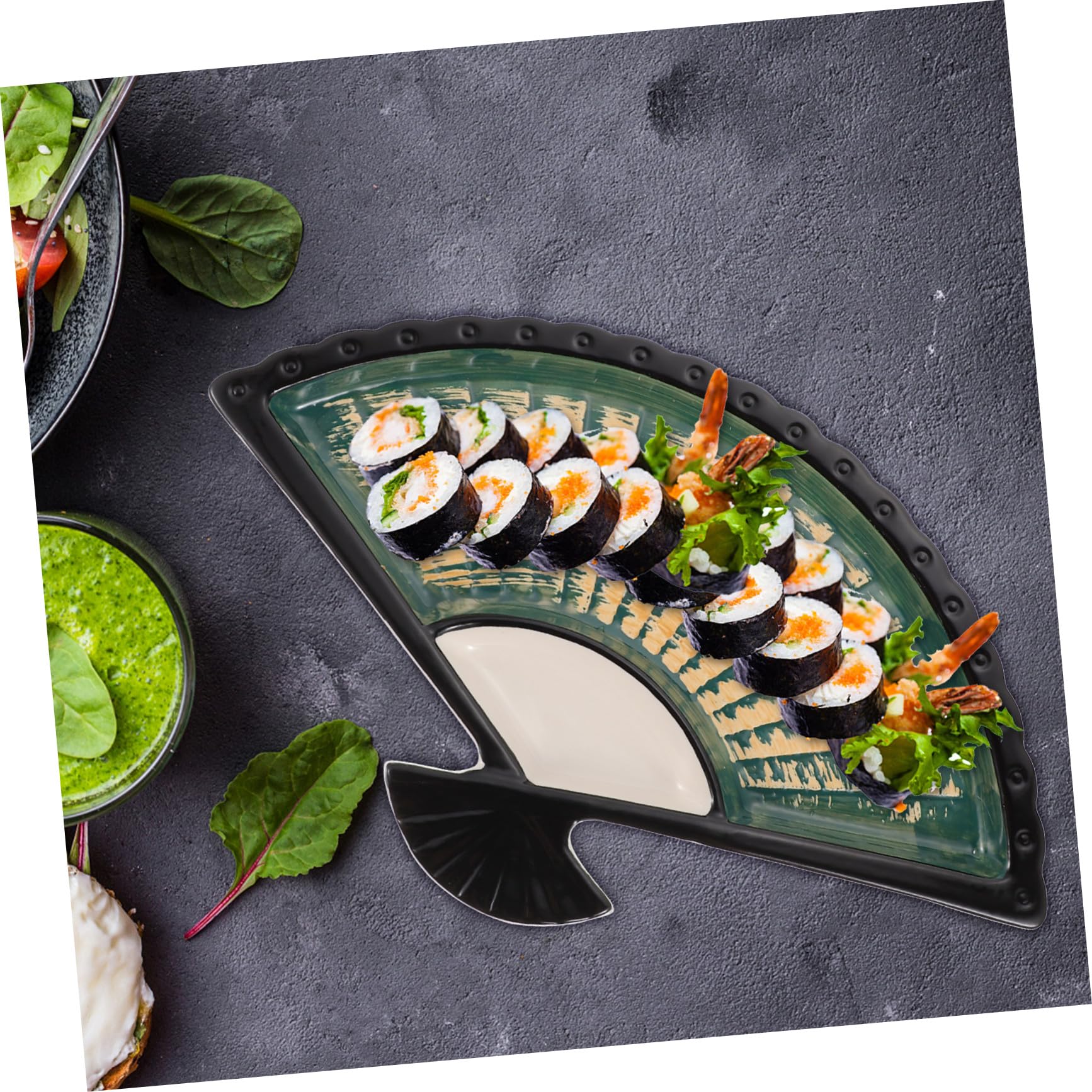 Céramique Verte Assiette de Sushis Style Japonerie, Sectorielle