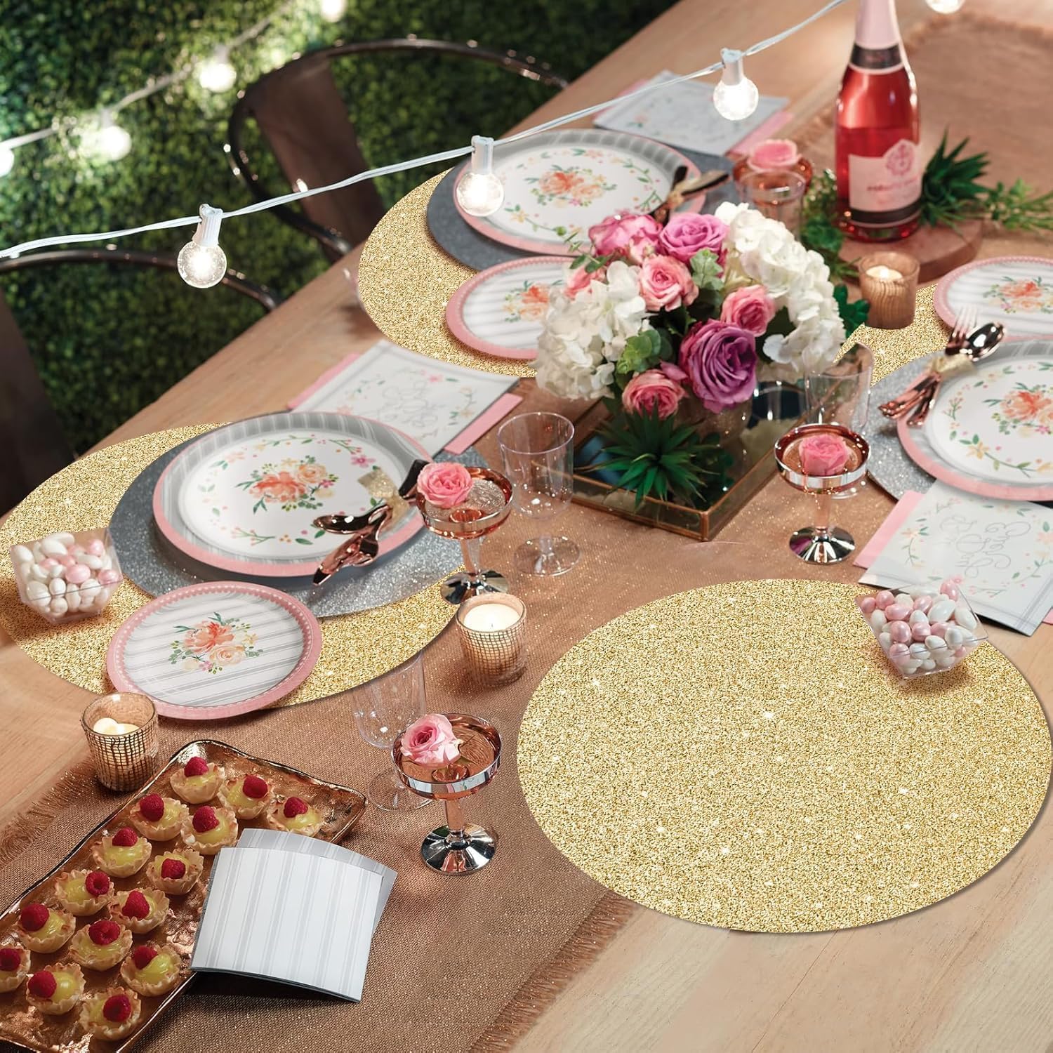50 tovagliette di carta oro rotonde scintillante oro, tovagliette usa e getta rotonde, 35 cm, decorative per tavolo da pranzo, feste, compleanno, Matrimonio