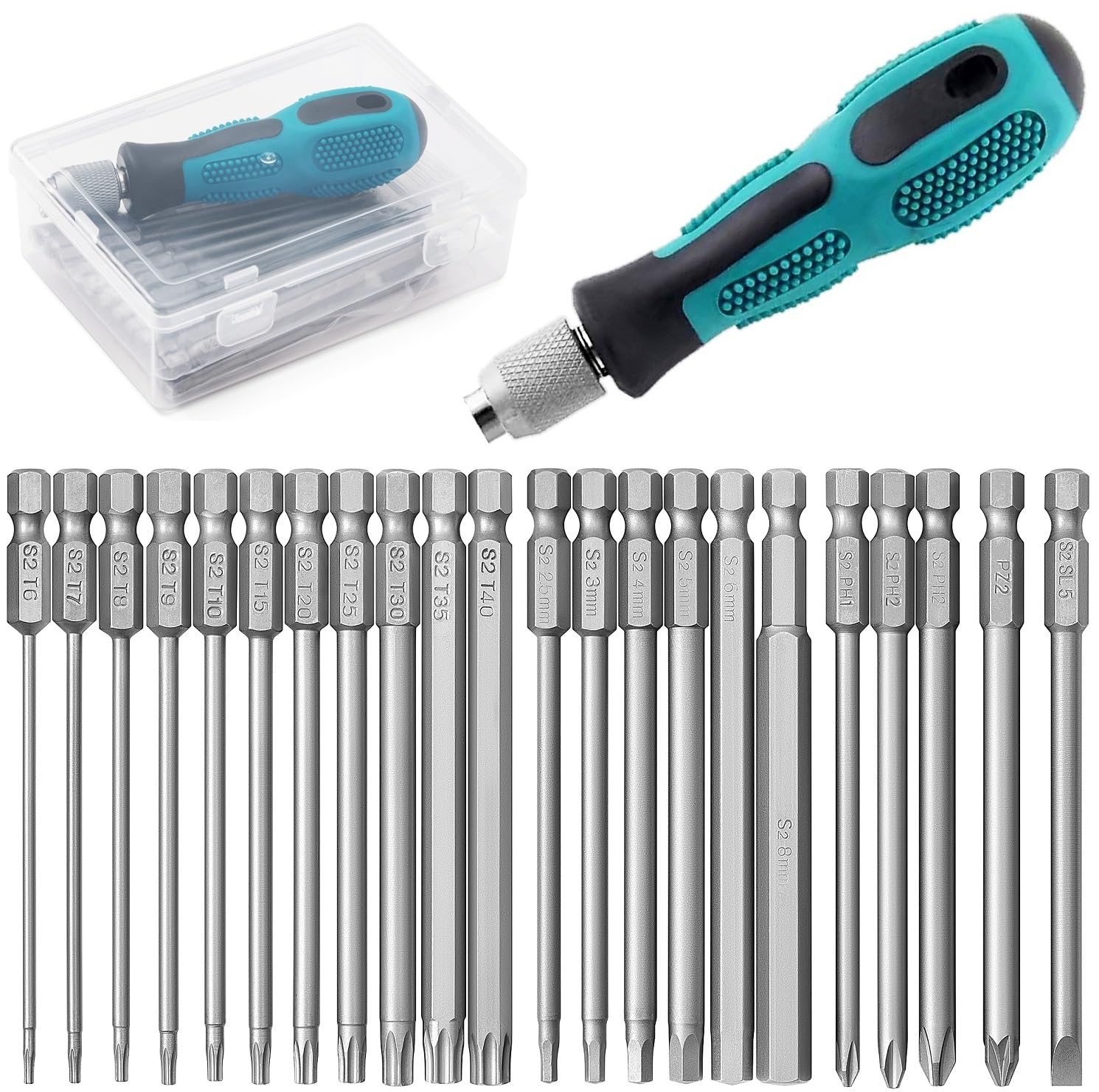 20 Embouts De Tournevis Longs 100mm Magnétiques - Torx, Hex, Phillips, PZ, Plat - Acier S2