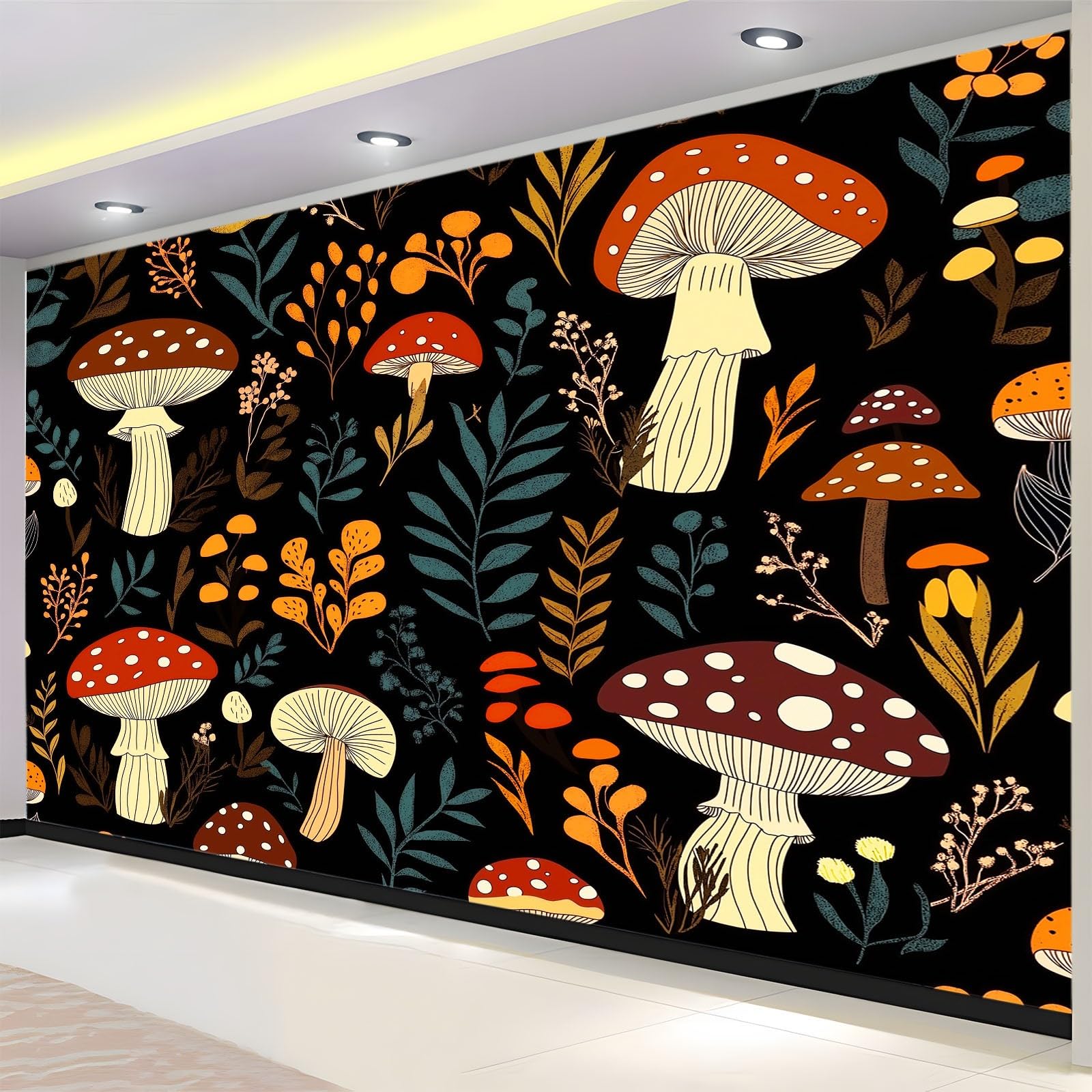 Ręcznie malowane bazgroły grzyby liście tapeta sypialnia dzieci chłopcy tapeta 3D mural, czarny pokój dla dzieci nastolatków plakat 3D zdjęcie fototapeta pokój tematyczny pokój zabaw 350 x 256 cm