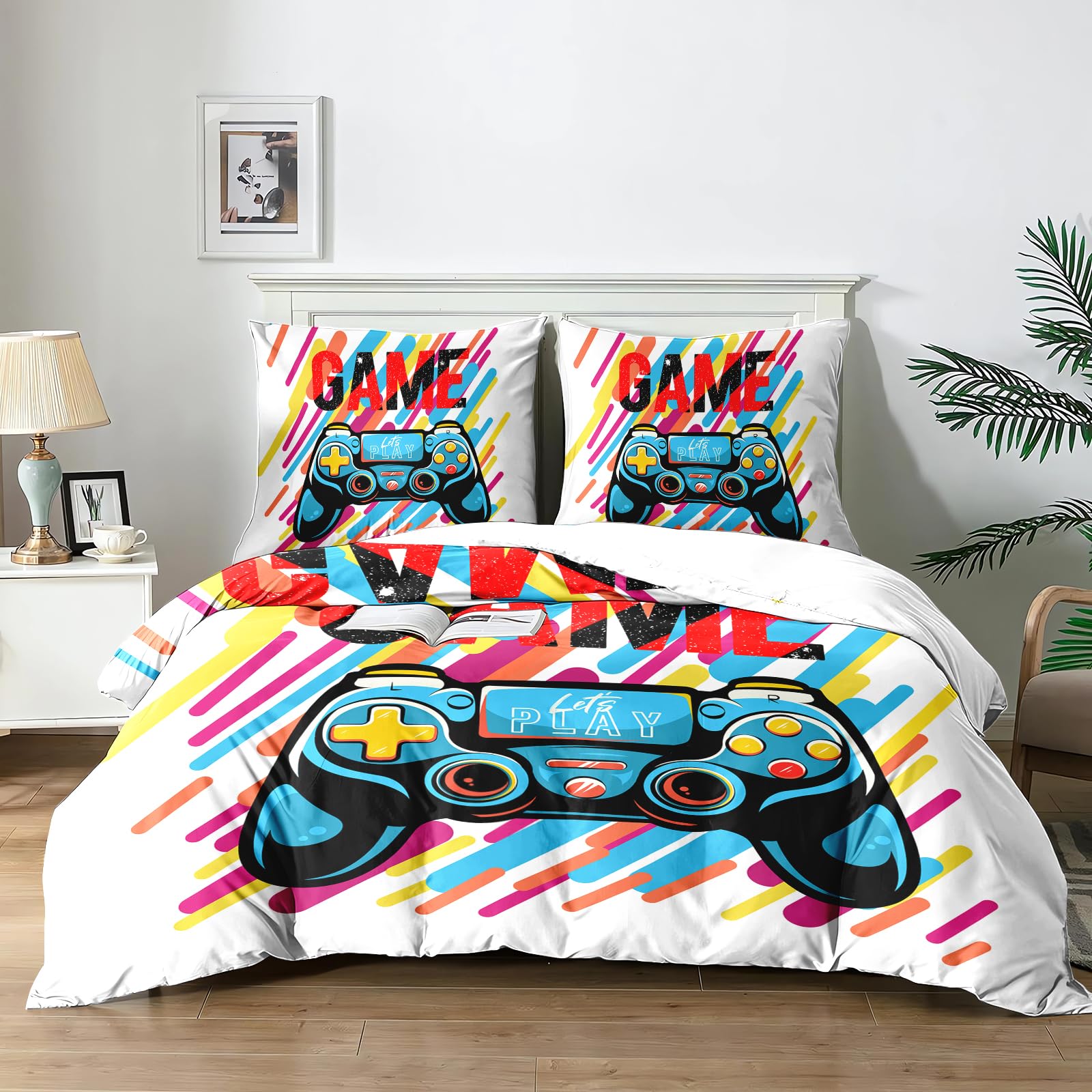 Yzehomijia Game Controller Duvet Cover Sets, 3D Graphic Print, Microfibre for Children 140×200 cm + 2 Pillowcases 65x65 cm.(G1×140)