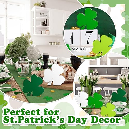 Miniatura 5 de 4 letreros de mesa de madera de trébol de San Patricio, decoración de mesa de madera irlandesa de la suerte, decoración de San Patricio para