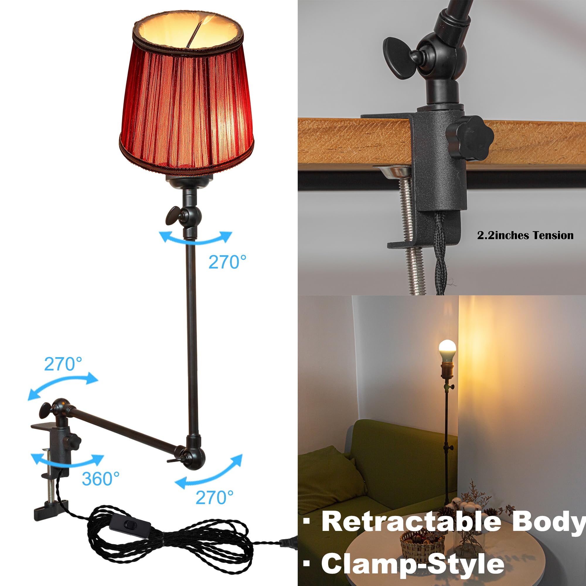 Klemmleuchte mit Fernsteuerung,1 Packung Leselampe mit 2,5 m Kabel, Dimmbar Nachttischlampe,Augenpflege Schreibtischlampe für Büro Heimgebrauch, E27 Lampenhalterung - DZ0329/809