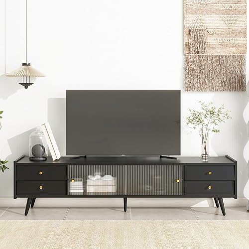 Miniatura 10 de Hlcodca Moderno soporte de TV LED para TV de 70 pulgadas con estantes y cajones de almacenamiento, moderno, centro de entretenimiento, soporte de TV