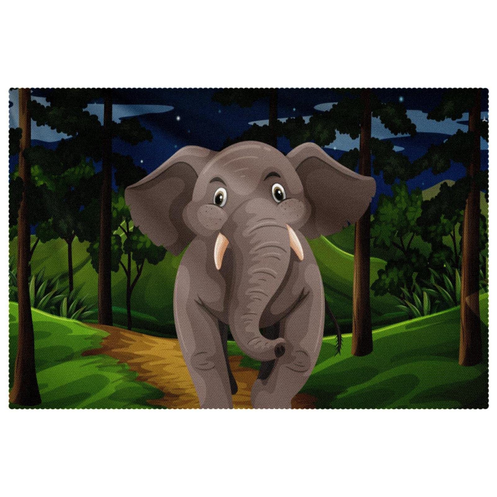 Sets de table en tissu Oxford lavables lot de 4 gris motif éléphant forêt