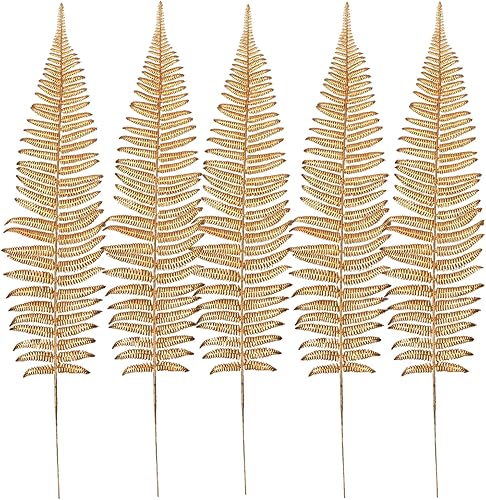 Vista 19 de CATTREE Plantas artificiales de ramas de hojas doradas para decoración de Navidad, 30 pulgadas de alto, paquete de 2 arbustos falsos de imitación