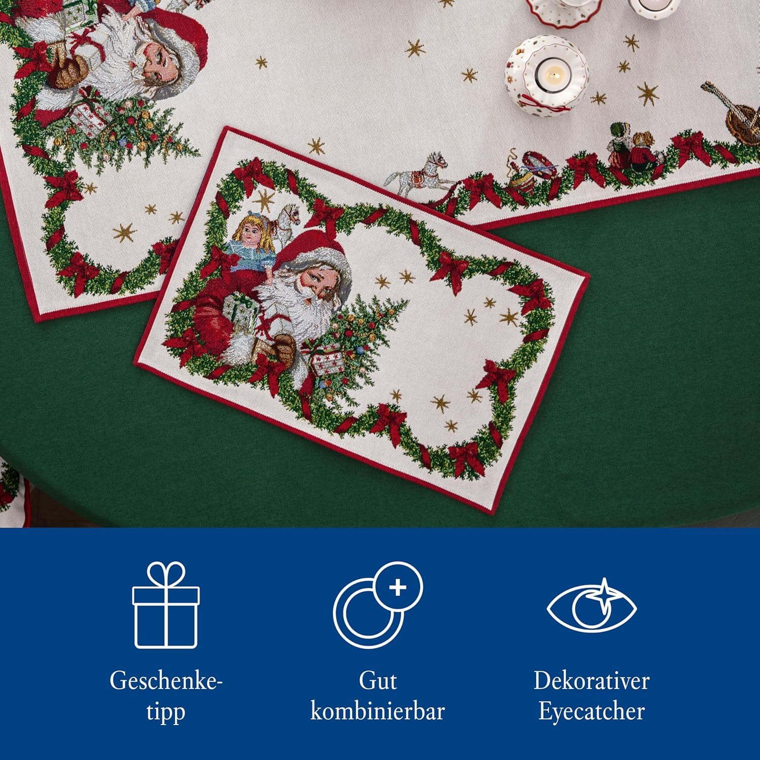 Villeroy & Boch – Toy's Fantasy Platzsets Bunt 6er Set, Waschmaschinengeeignet, Gobelin Platzset mit Santa, Weihnachtsdekorationen, Dekoration Weihnachten, Baumwolle, Polyester