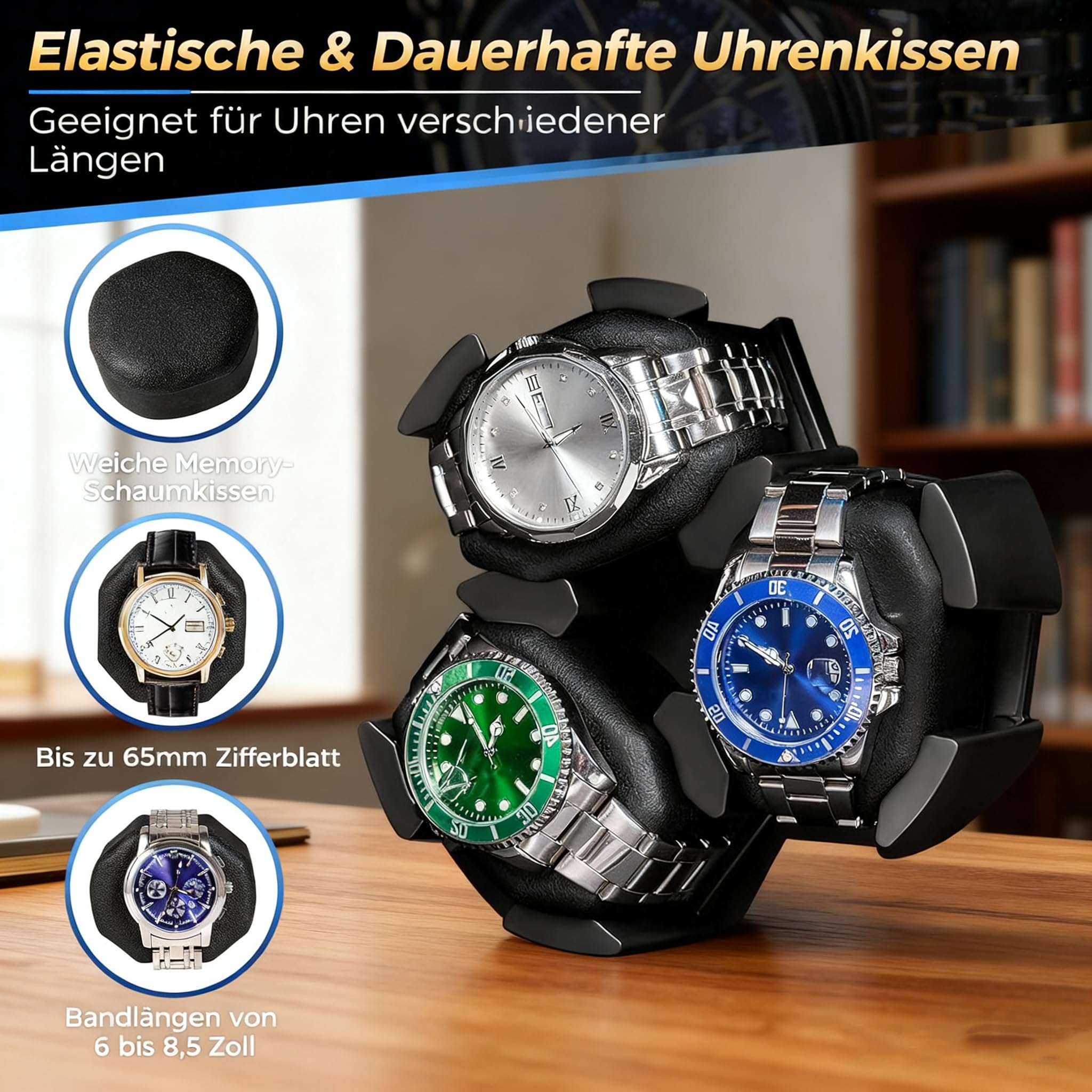 ANWBROAD Uhrenbeweger 6 Uhrenspinner mit LED Automatik Uhrenbeweger | Super leisem Motor Uhrenrotator 4 Drehmodi Uhrenbeweger Box Watch Shaker mit USB-Kabel Geschenk JWW003Y
