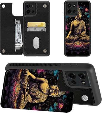 Buddha Flowers for Moto G Power 2025 Wallet Case with Card Holder, RFID Blocking Flip Soft PU Leather Kickstand Magnetic Closure Slim Purse Phone Case for Moto G Play 2025