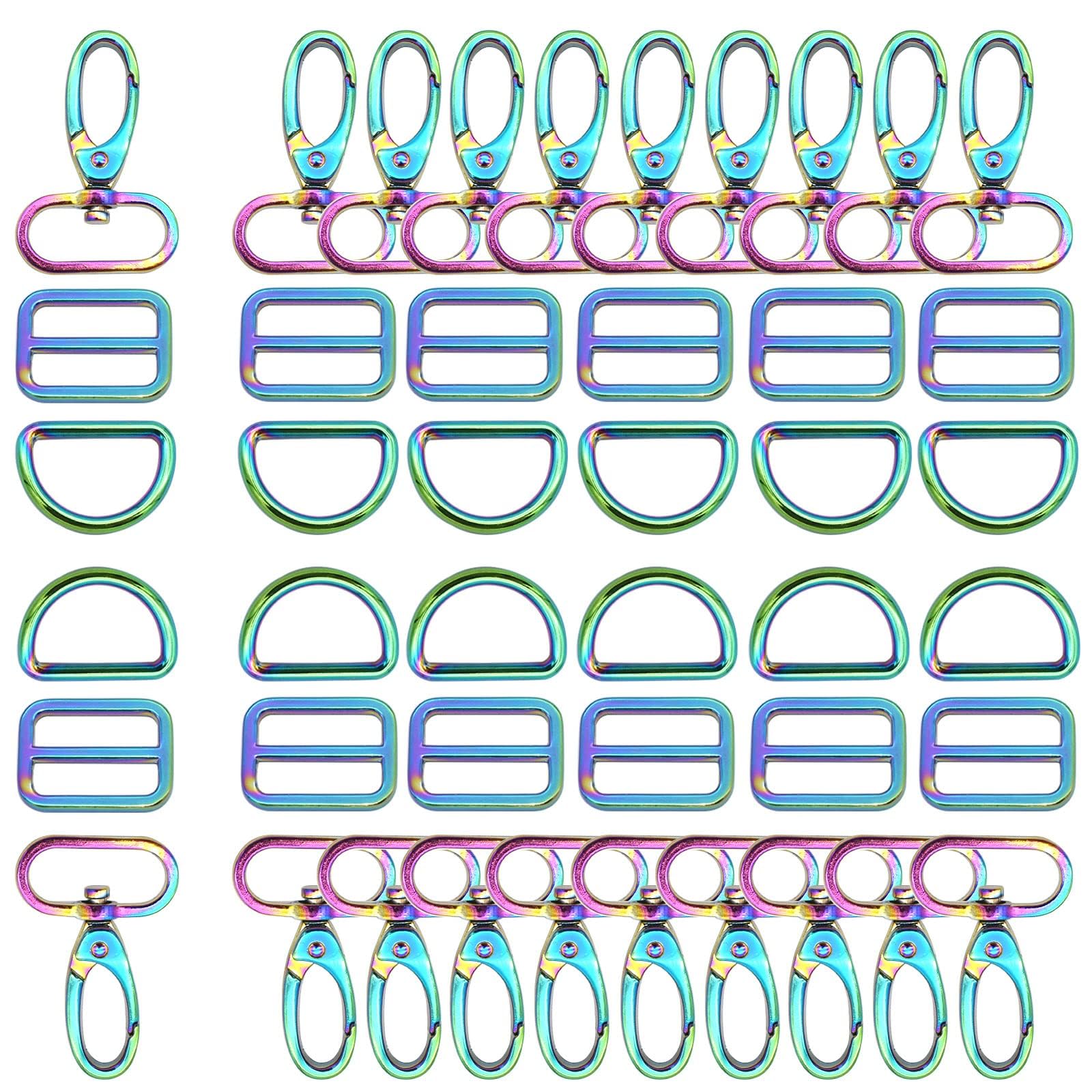 Rainbow Swivel Hook Claw Clasp - 25mm Slide Strap Buckle D Ring Adjuster Buckle for Dog Collar Backpack Purse Hardware